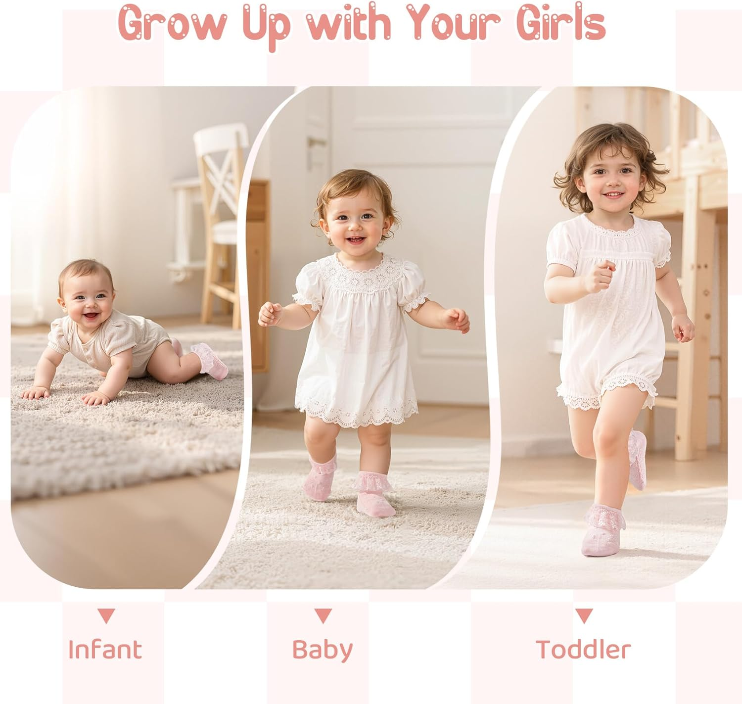 Durio Baby Socks Girls Ruffle Socks Soft Toddler Girl Socks Cute Frilly Dress Lace Socks for Toddler Girls image number 5