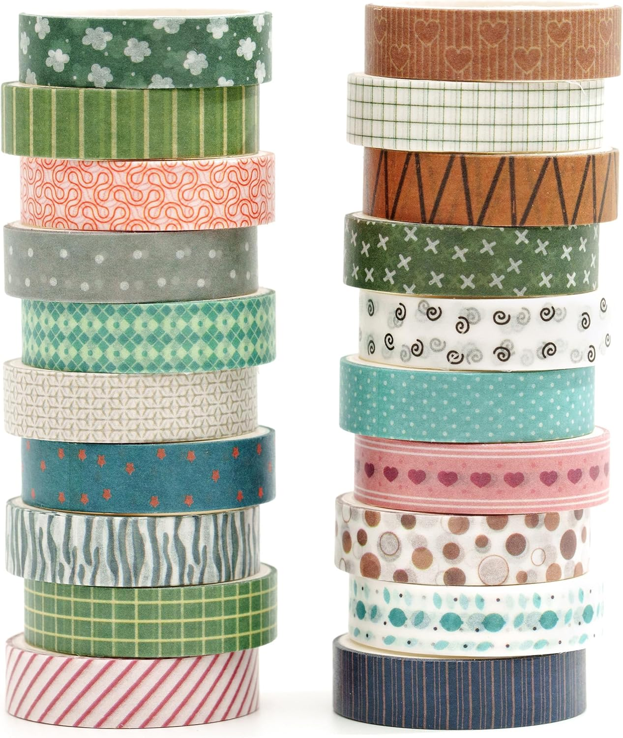 KAVI' S 20 Rolls Basic Patterns Washi Tape Set Skinny Masking Creative Decorative Tapes, Designer'S Selection (Collection 3-Elegance)