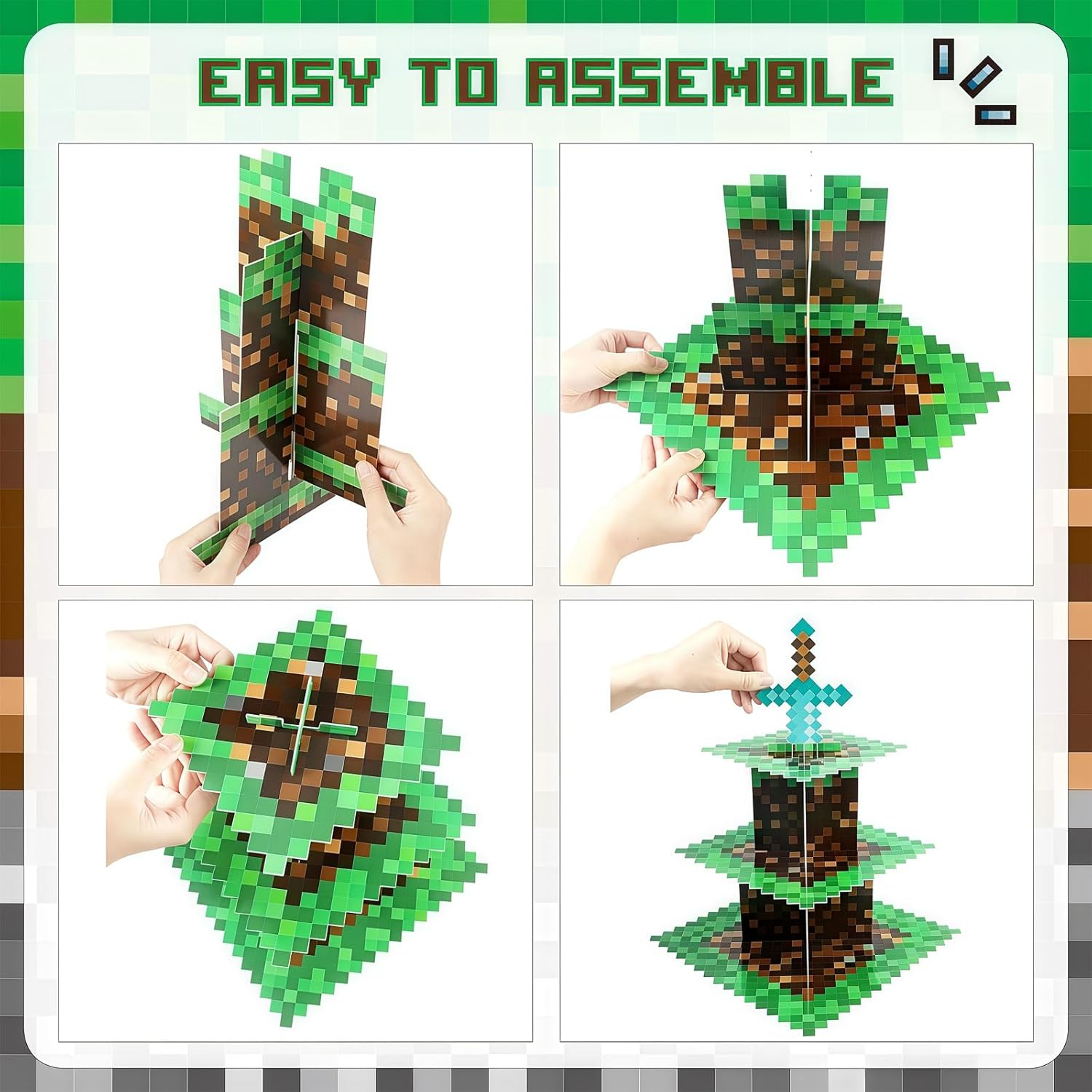 AEEGO Pixel Game Style Cupcake Stand, Three-Tier Cupcake Stand, Premium Cupcake Tray, Creative Tiered Tray, Cupcake Tower Display Plate, Birthday Party Supplies Decoration image number 5