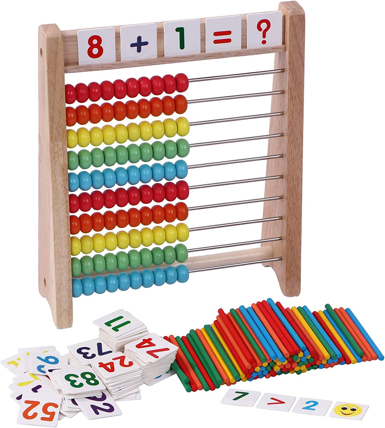 Wooden Abacus for Kids Math with 100 Counting Sticks and Number Toys Cards 1-100, Educational Math Games Preschool Learning Toys, Math Manipulatives for Elementary 1St 2Nd Grade image number 6