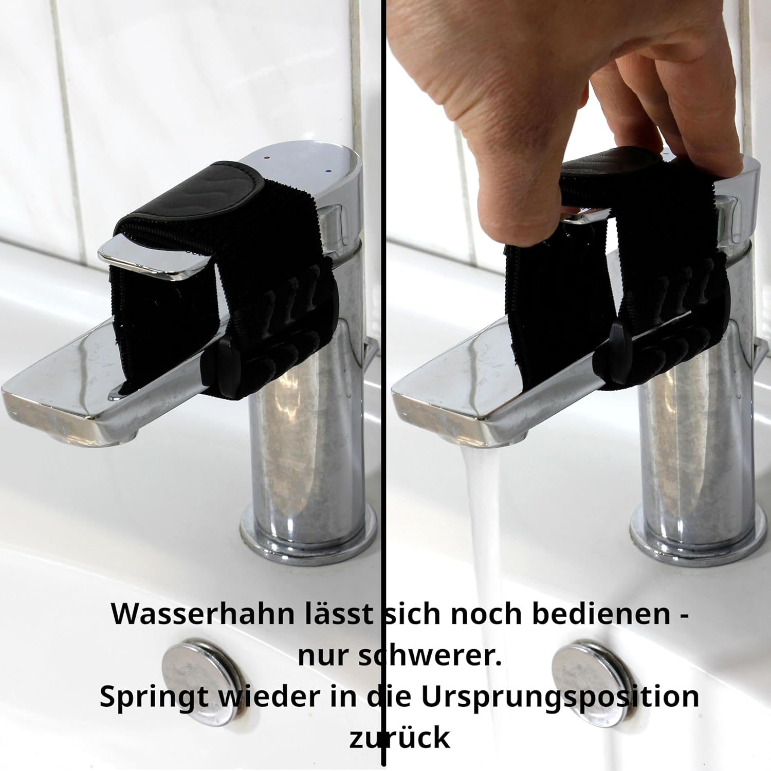 HOBICHT - 2 X Child Safety Tap Single Lever Mixer Elastic Strap with Velcro Fastener Non-Slip Silicone Protection Fitting Child Safety Lock Kitchen Bathroom Child Safe Safety Protection (Black, 30) image number 6