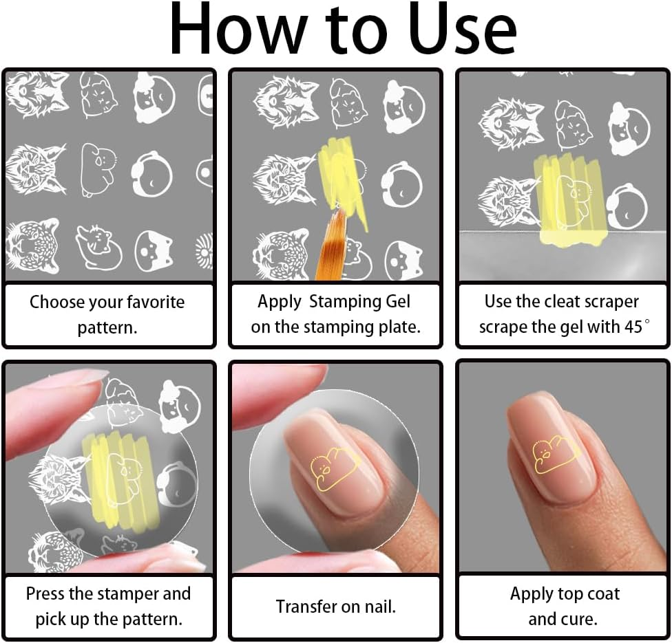 Beinkmake 3Pcs Cute Animals Nail Stamping Plate Leopard Print Nail Stamping Templates Art Stamp Plates DIY Reusable Stainless Steel Tools for Manicure Printing image number 3