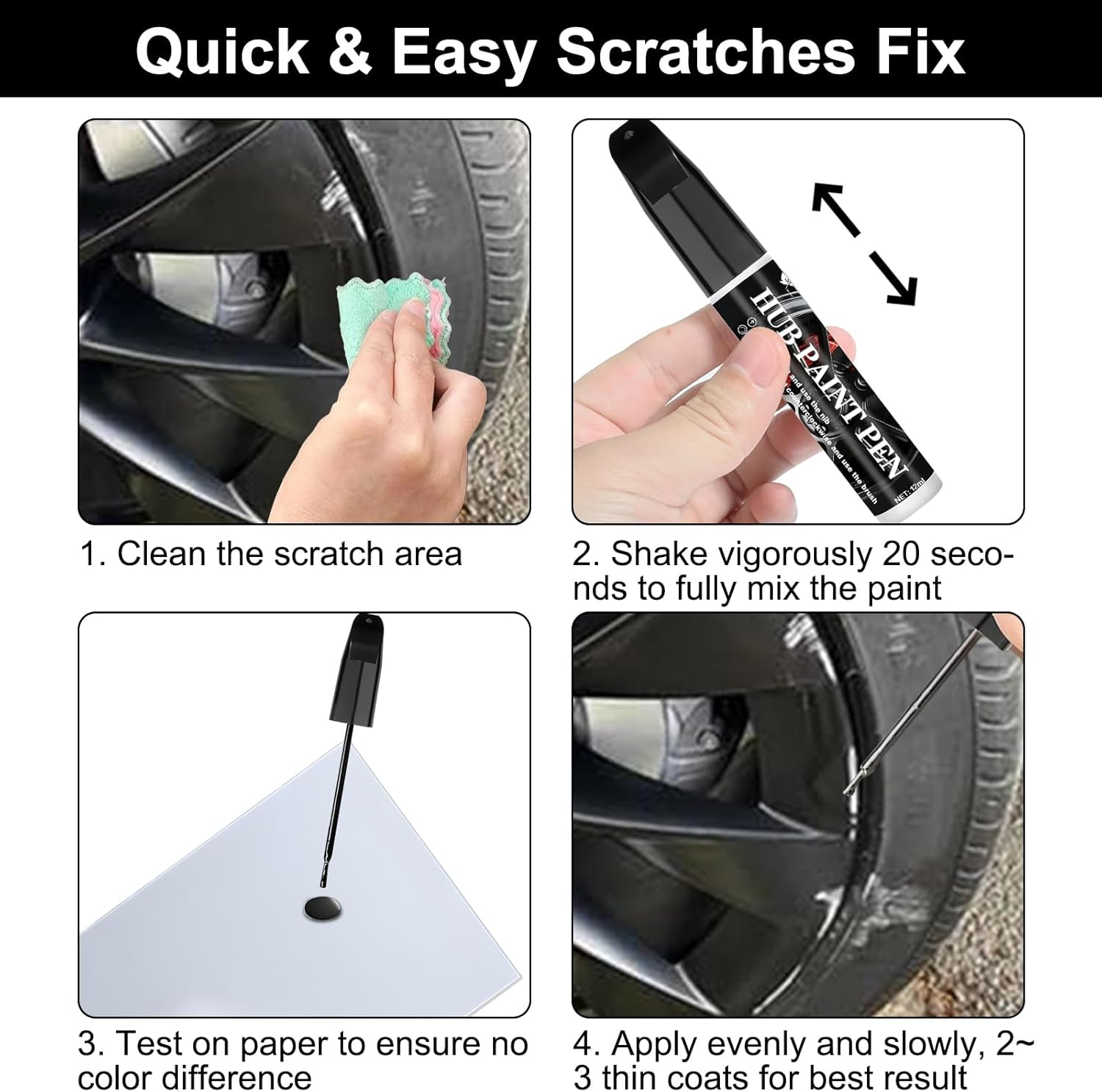 Matte Black Hub Touch up Paint Pen, Professional Wheel Scratch Repair Spray Paint, Quick & Easy, Universal Color for Rims image number 3