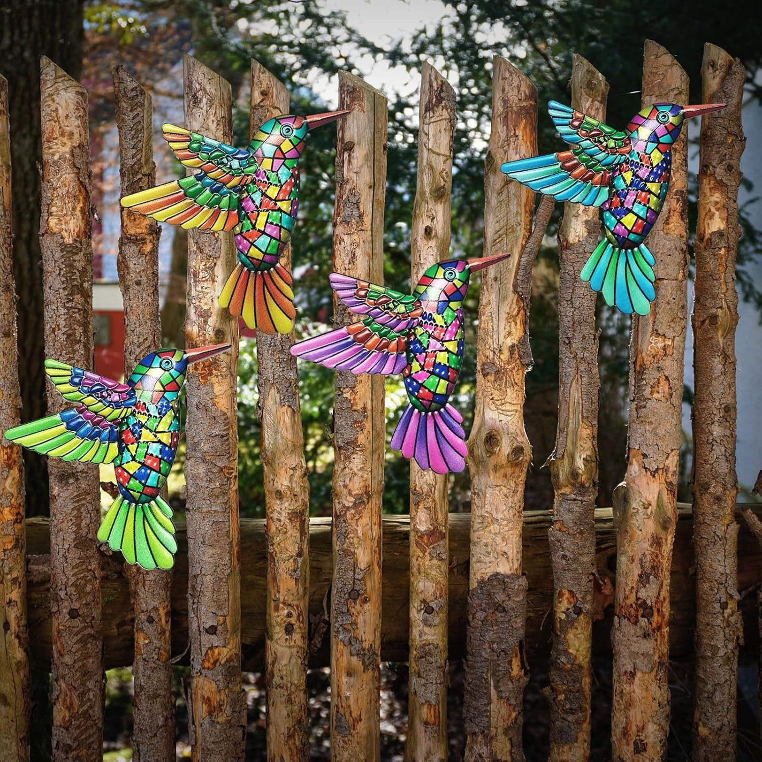 Metal Hummingbird Wall Art Decor 4Pcs, Hummingbird Hanging for Garden Fence, Farmhouse, Patio image number 1