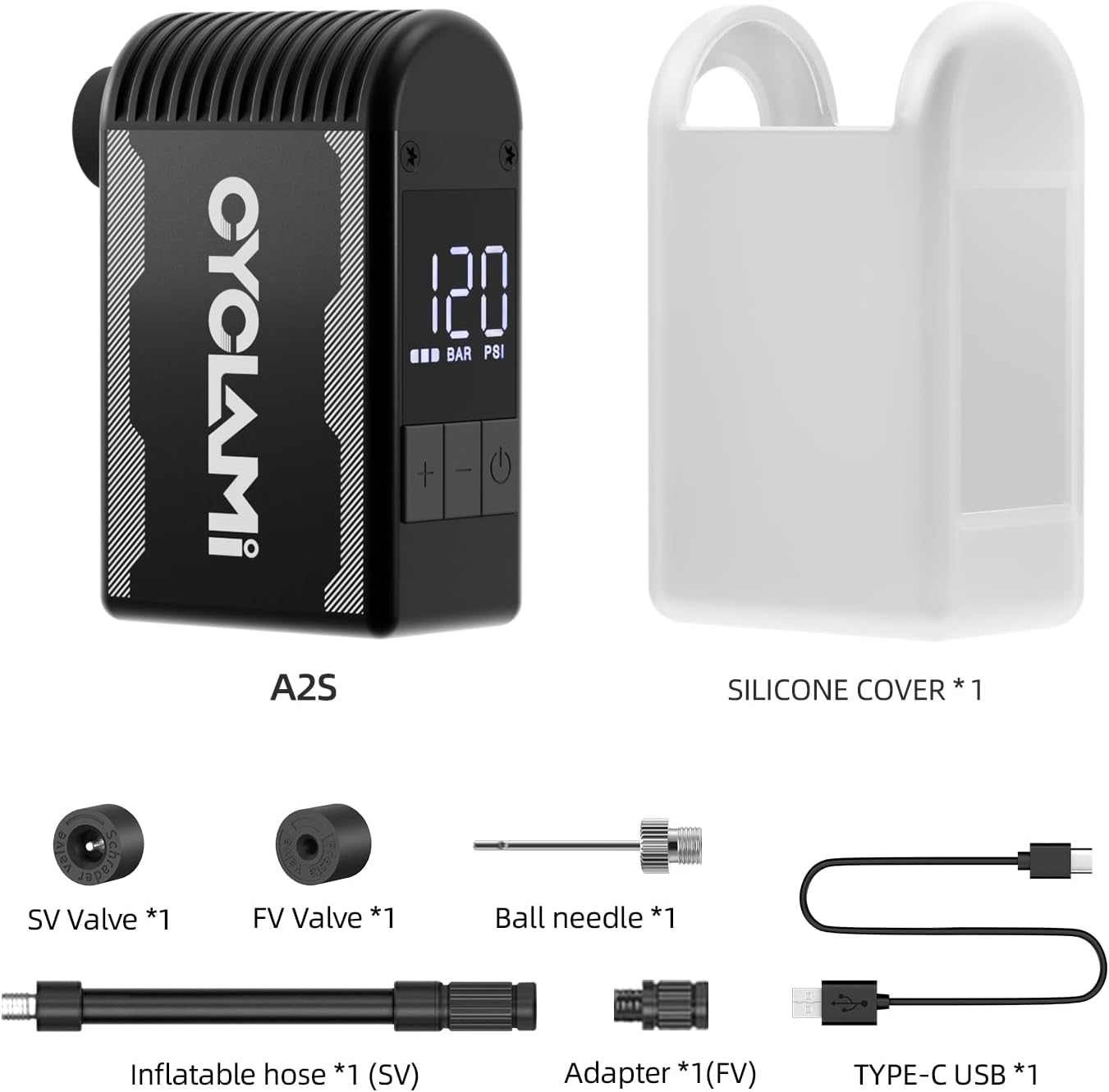 Mini Tiny Bike Pump with Gauge, 120PSI Electric Bicycle Air Pump, Auto Stop, Presta and Schrader Valve Aluminium Portable Tire Inflator for All Bike, Motorcycle, Type-C Rechargeable image number 3