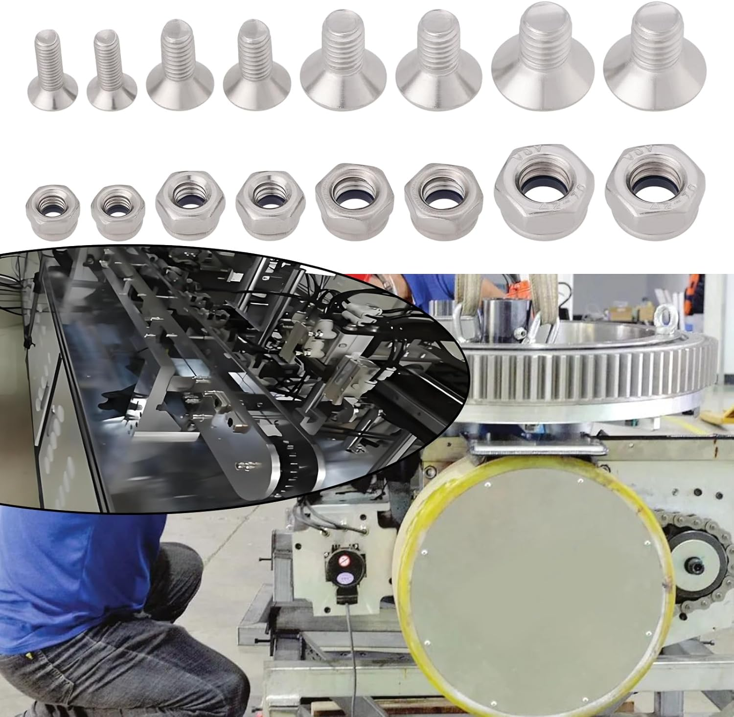 SG Store 16Pcs Countersunk Bolt and Nut Kit M3/M4/M5/M6X10Mm for Wood Drywall and Furniture Home DIY Repair Bolt+Nut+Flat Washer Silver image number 1