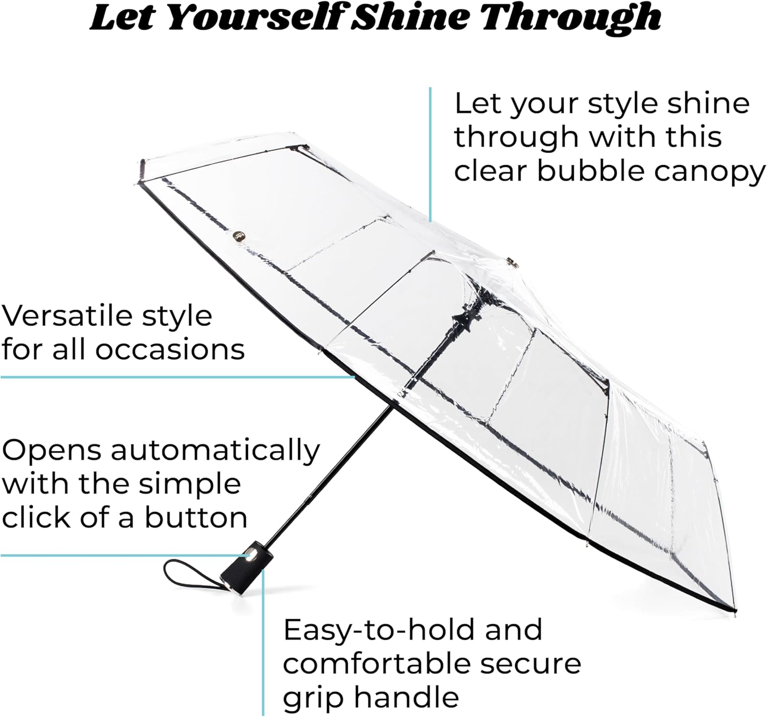 Totes Clear Canopy Automatic Open Foldable Umbrella, Clear Polka Dot, One Size, Automatic Clear Umbrella - Clear image number 3