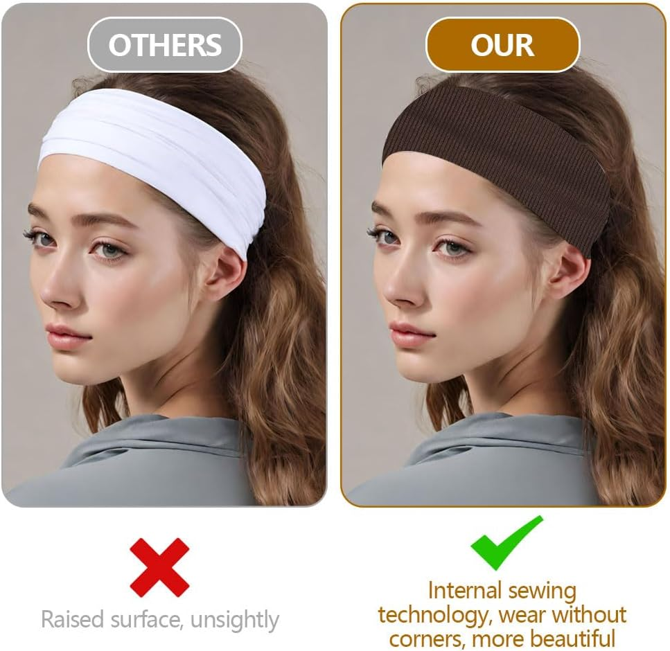 Pack of 3 Thin Yoga Headbands, Solid Colour Elastic Hair Band, Women'S Cotton Headband, Summer, Sweat, Soft, Non-Slip Headbands for Women'S Hair, Cosmetics, Workout, Running, Cycling, Fitness, Gym image number 3