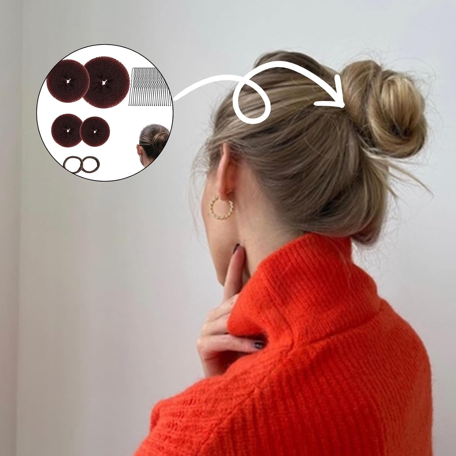 Set of 4 Hair Bun Makers, Hair Bun Maker Set, Hair Bun Maker, Hairstyle Aid Small and Large, Hair Cushion, Hair Donut, Bun Cushion with 2 Hair Bands, 10 U-Shaped Hair Clips, Hair Pin for Children And image number 2