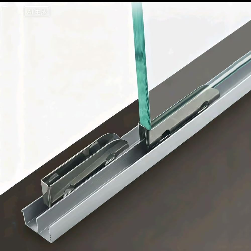 HJVLXYAFB Double Track Sliding Door Hardware Kit, Sliding Window Window Track, Aluminum Sliding Glass Door Track System for Wardrobe Closet Shower Cabinet(White,100Cm(39")) image number 1