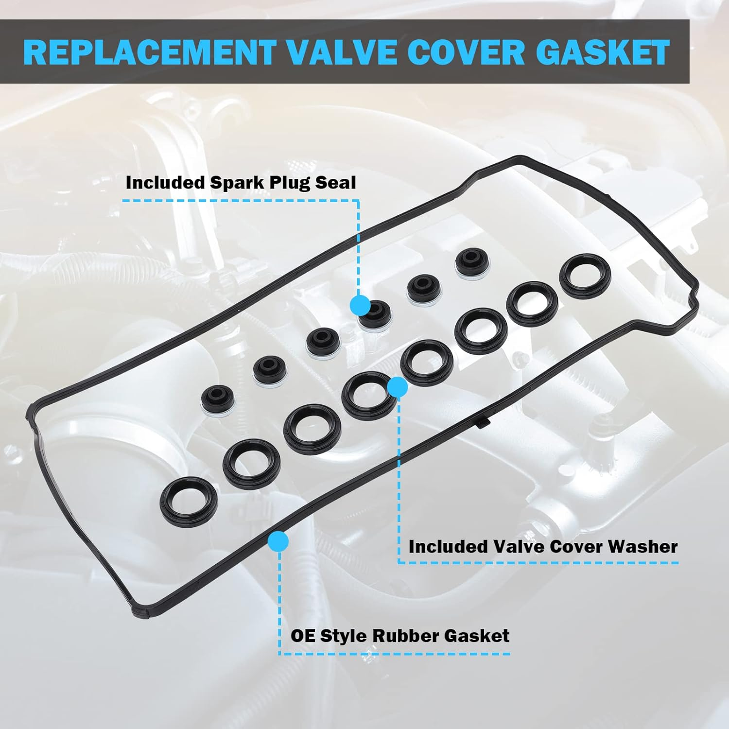 Valve Cover Gasket Set - Compatible with 2.0L 2.3L 2.4L 2002-2015 Honda Accord, Civic, CR-V, Element, Crosstour, Acura CSX, ILX, RDX, RSX, TSX - Replace VS50614R, 12341-R40-A00 image number 1