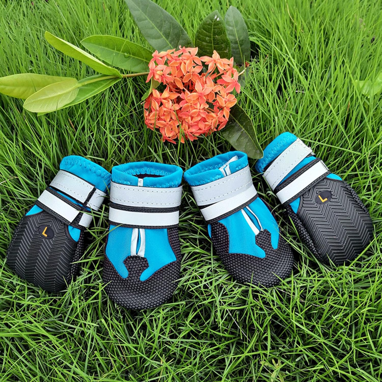4 PCS Dog Boots Paw Protector,Breathable Dog Paw Protector, Dual Adjustable & Washable Non-Slip Shoes with Reflective Strip for Injured Paws, Outdoor Walking Boots for Medium Large Dogs(L) image number 1