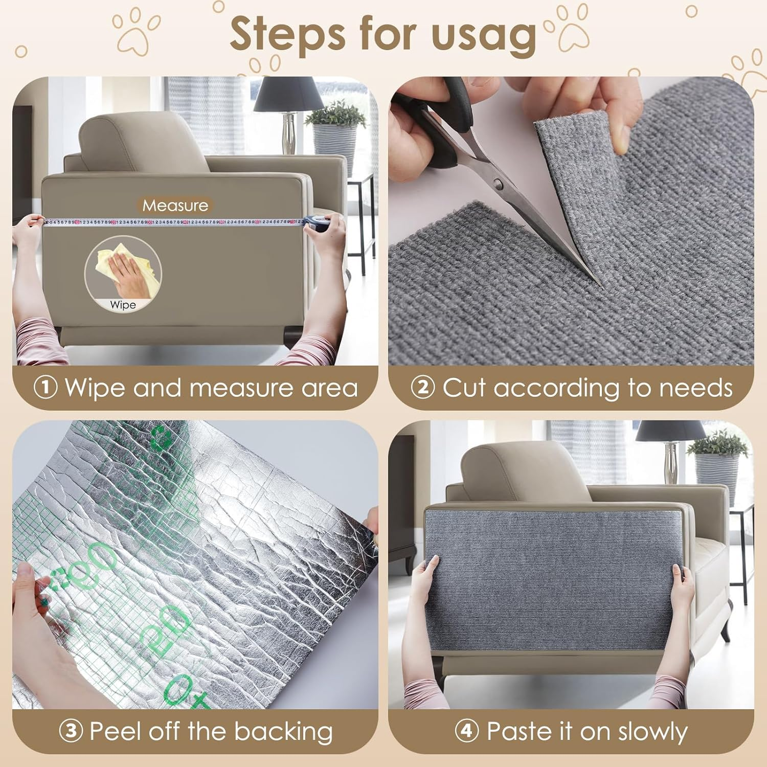 Babikeen Pack of 2 Self-Adhesive Scratching Mat, 200 Cm X 40 Cm, Self-Adhesive Scratching Mat, Cat Scratch Protection, Sofa Cat, DIY Scratching Board, Cat Scratching Mat, Cat Scratching Mat image number 3