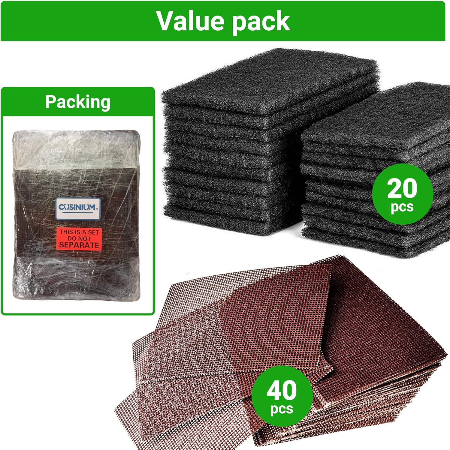 CUSINIUM 20-Pack Griddle Cleaning Pads + 40-Pack Grill Screens - Griddle Cleaning Accessories Bundle image number 4