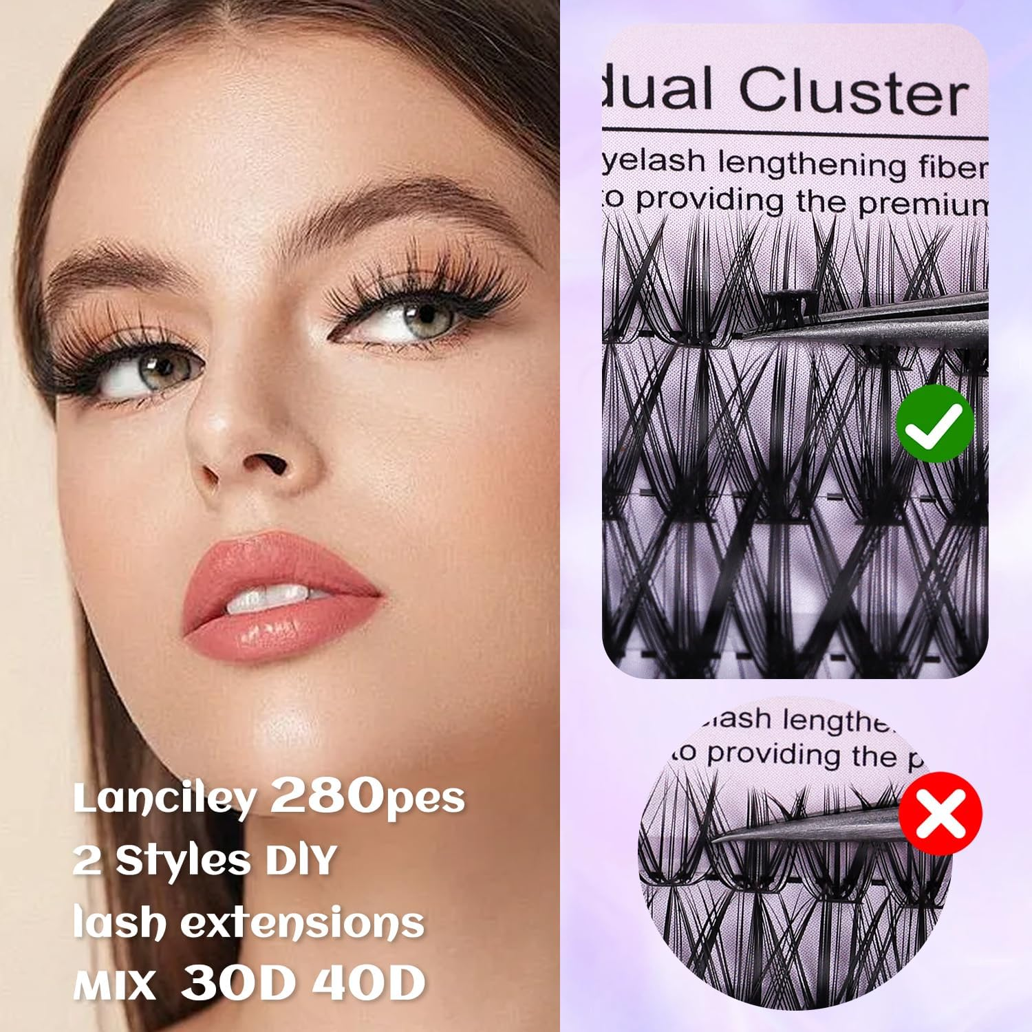 Cluster Lashes 280PCS Wispy Lash Clusters 30D/40D Curl Mixed Tray Extension Lash Clusters Individual Lashes Soft DIY Eyelash Extensions Mixed Tray Eyelash Clusters Natural Look image number 4