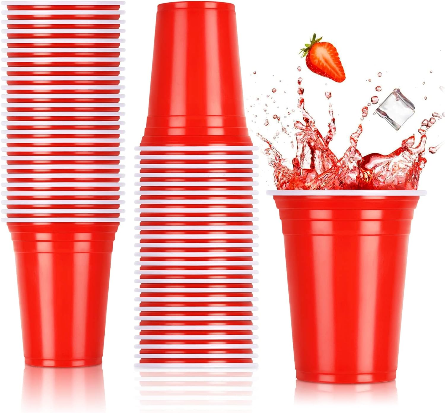 12Oz Red Plastic Party Cups: 100 Pack Reusable Blank Plastic Cups Food-Grade Party Cold Drink Cups for Parties, Weddings, Events or DIY Projects image number 6