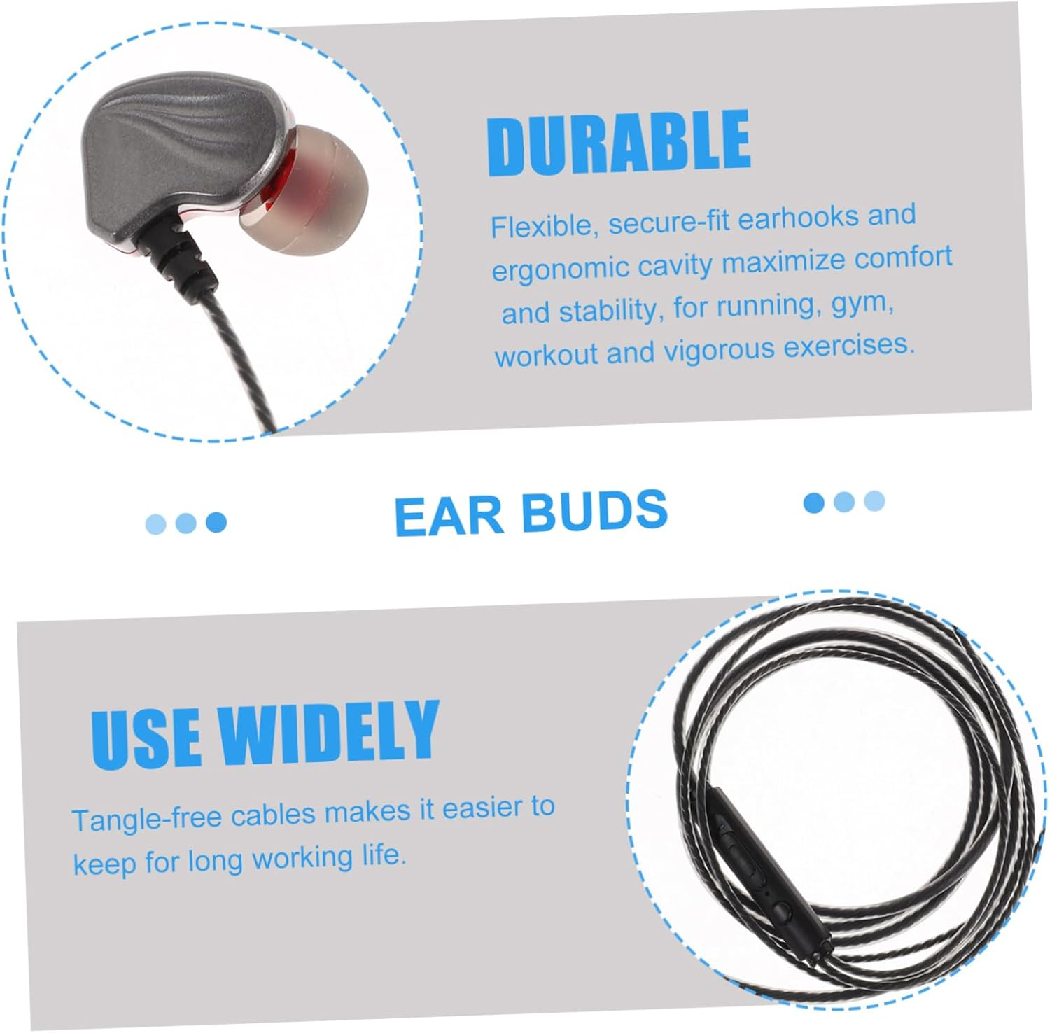 SECFOU Type-C In-Ear Earphone Subwoofer Bass Headset Mic for Phone and Tablet, Wired Gaming Earbuds for Mobile Devices, Grey Sports Earphones for Audio and Game image number 3