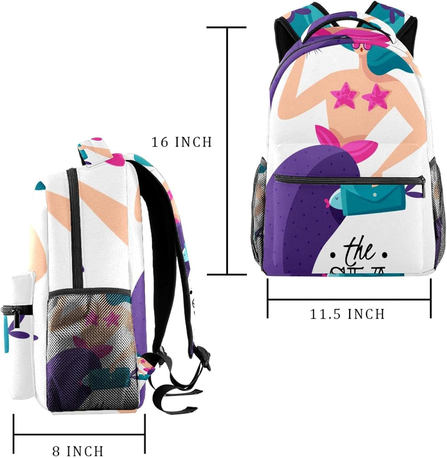Green Haired Sexy Mermaid Backpack Students Shoulder Bags Travel Bag College School Tote Backpacks