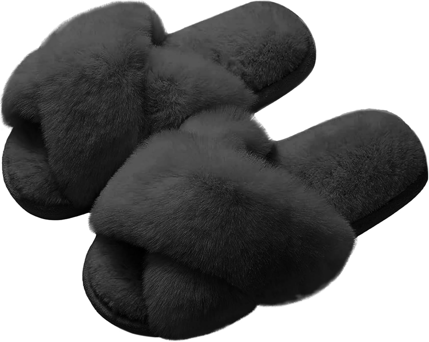 Top G Women Cross Band Slippers Fuzzy Fluffy House Slippers Cozy Plush Memory Foam Shoes Winter Indoor Outdoor Open Toe Sandals