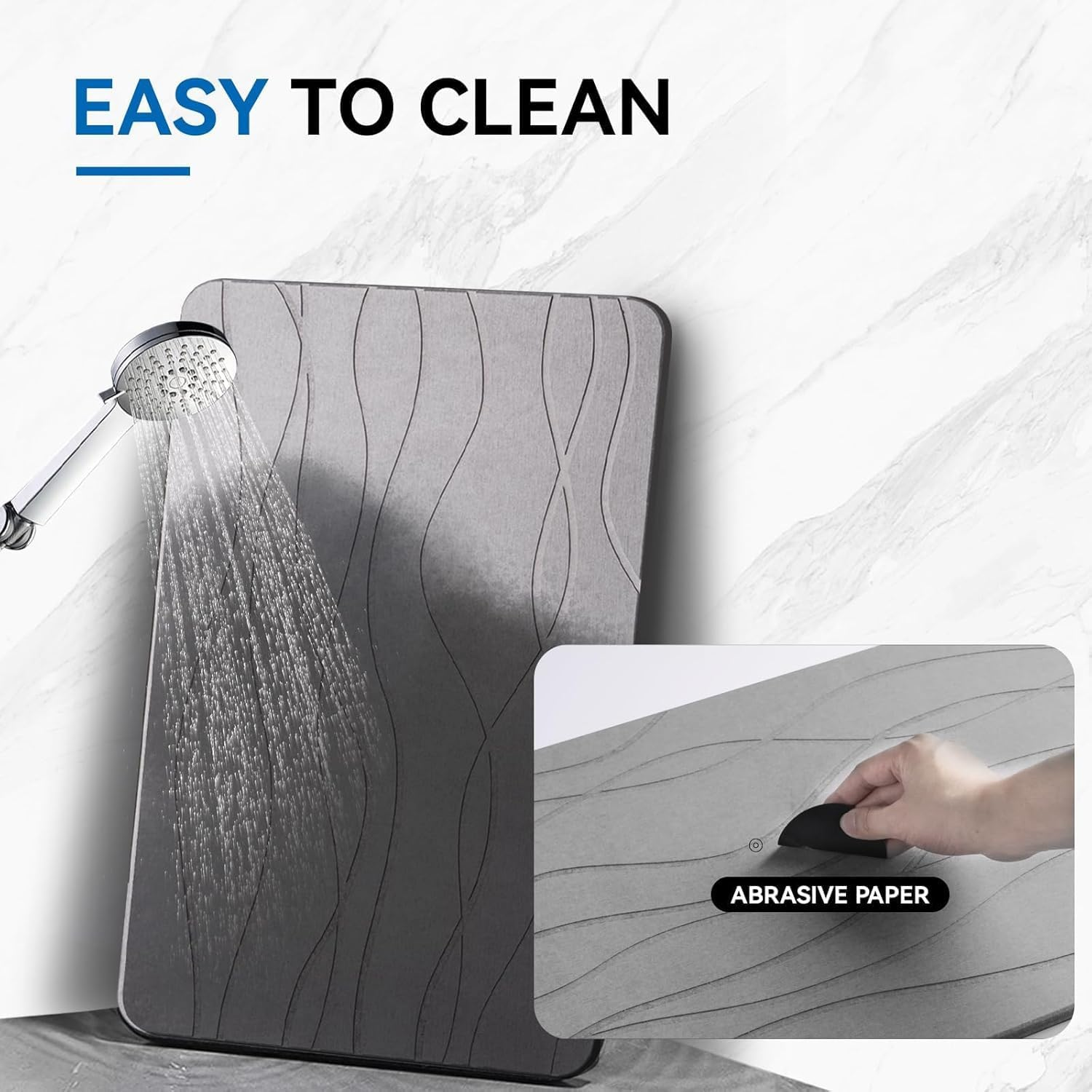 Diatomaceous Earth Bath Mat - Super Absorbent Fast Drying Bathroom Mat, Non-Slip Stone Shower Mat for Bath Tub, Soft Touch & Odor Resistant, Quick Dry Bath Mat (60 * 39Cm/ Dark Gray)