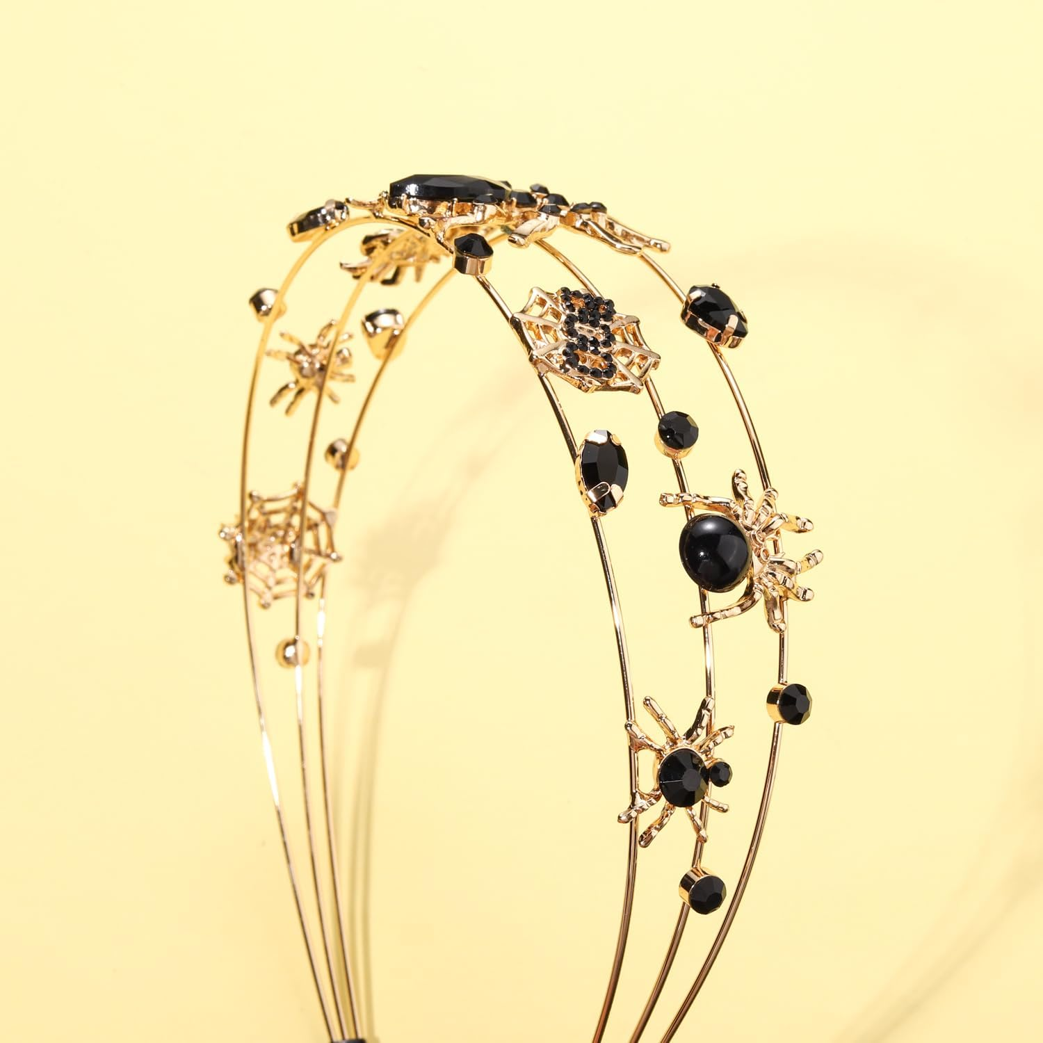 HEIDKRUEGER Halloween Headband for Women Crystal Spider Hairband Wide Alloy Gold Halloween Hair Hoop Accessories