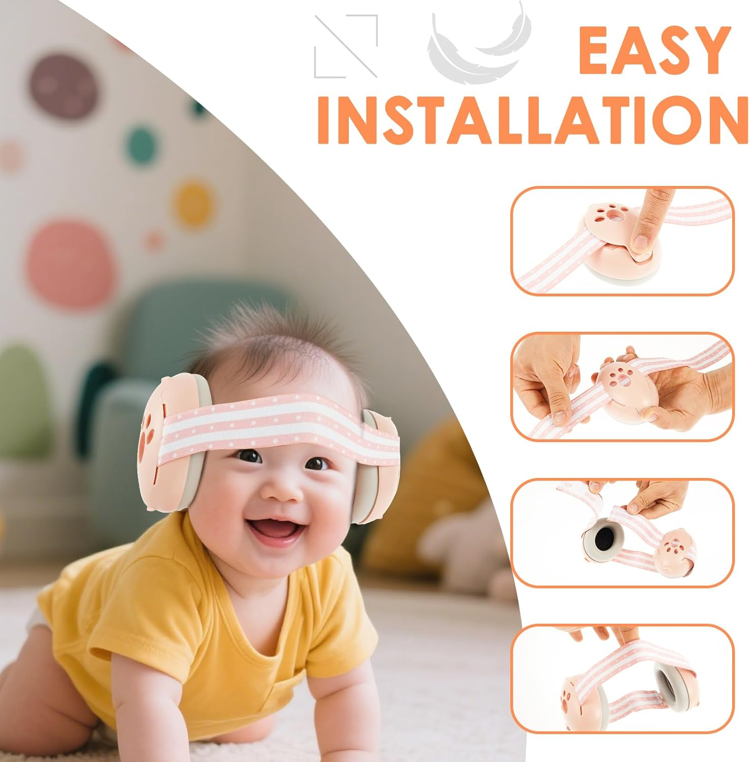 Baby Ear Protection, 2 in 1 Baby Noise Cancelling Ear Muff, Noise Cancelling Headphones Earmuffs, Adjustable Infant Noise Cancelling Hearing Protection, for Outdoor - Pink Shell + Pink Headband image number 2