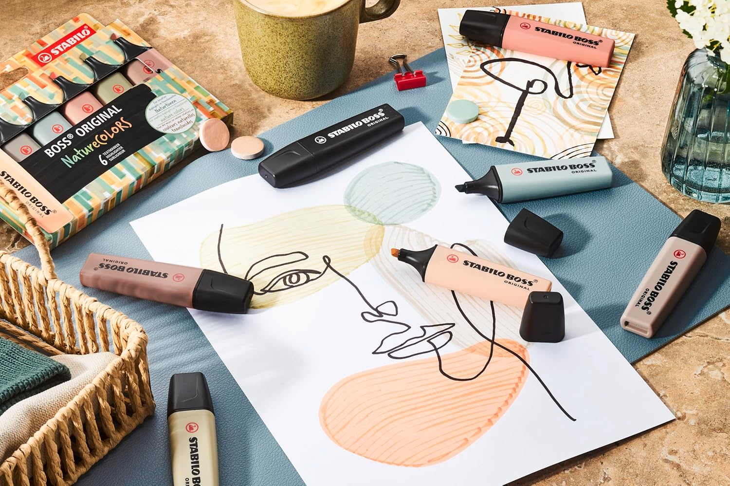 STABILO BOSS ORIGINAL Naturecolors Pack of 8 (Mud Green, Sienna, Umber, Beige, Warm Grey, Earth Green, Black (Marker X2)) image number 5