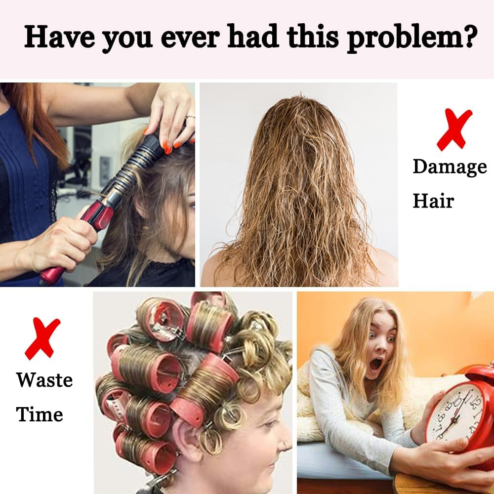 Heatless Curling Rod Headband, Silk Overnight Styling Kit for Long and Medium Curls, Women Heatless Curls with Hair Claw Clip, DIY Hair Rollers Styling Tool for Sleep in Overnight (Pink) image number 6