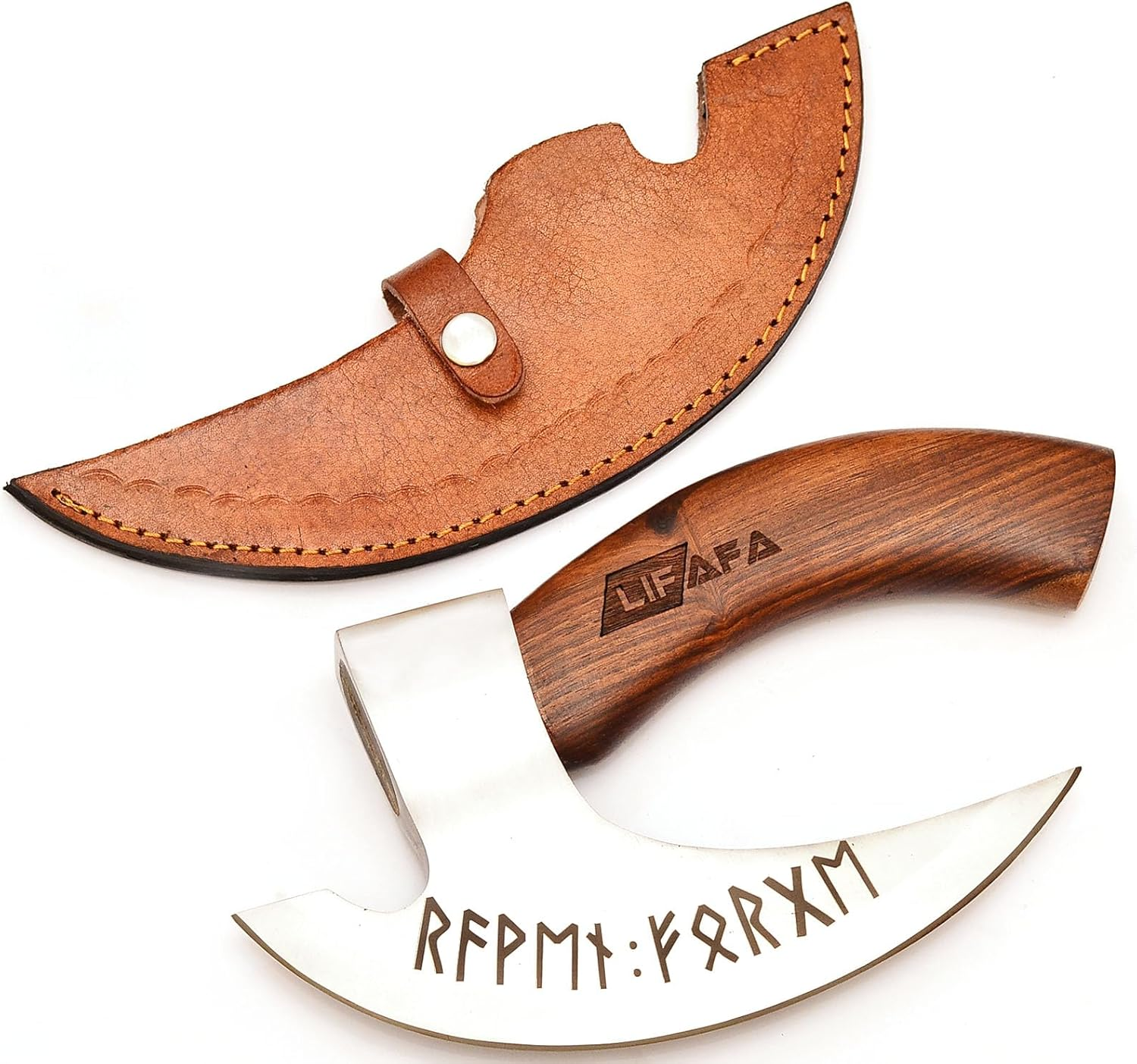 LIFAFA Handmade Viking Pizza Cutter Beautiful Axe with Unique Leather Sheath Stainless Steel Blade with Rosewood Handle AU image number 2