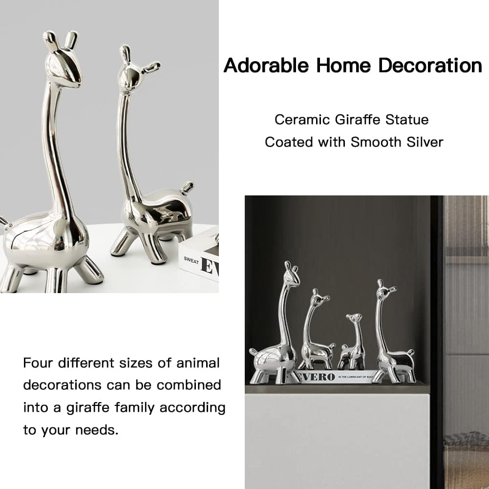Eoiips Ceramic Giraffe Statue Home Decor, Modern Silver Animals Ornaments Giraffe Figurines Sculptures Living Room Bedroom Shelf TV Cabinet Display (Large) image number 1