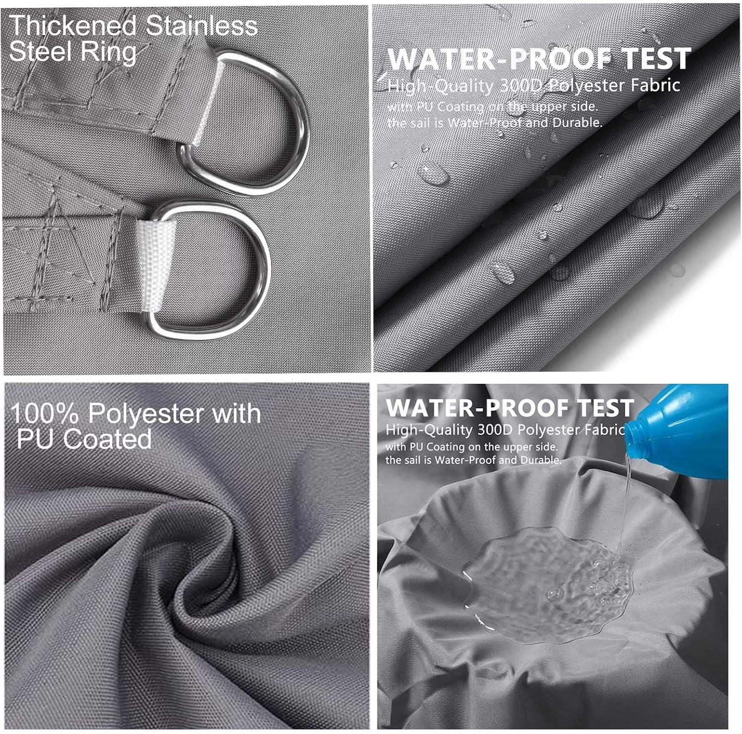 Sunal Triangle Sun Shade Sails 3&times;3&times;3M, Waterproof Shade Sail for Garden, 95% UV Blocking Outdoor Sun Shade Shade Canopy with Free Rope for Outdoor Garden Pergola Patio Party Backyard Lawn, Grey image number 4