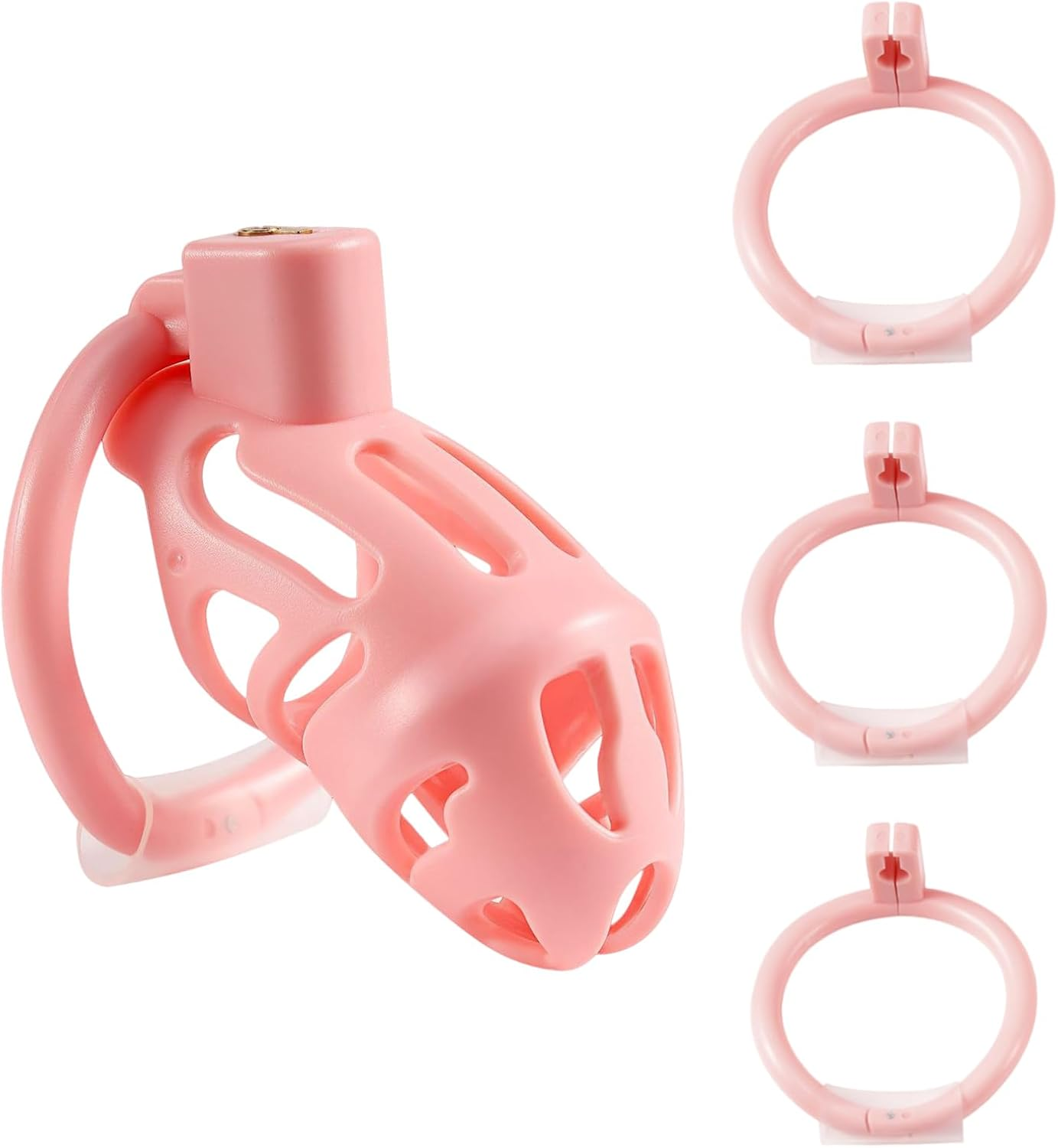 Chastity Cage for Men - Lightweight 3D Printed Honeycomb Penis Cage with 3 Sizes Rings, Invisible Lock & 2 Keys | Body-Safe Resin & ABS | Bondage, Abstinence, SM Sex Toy (Pink)