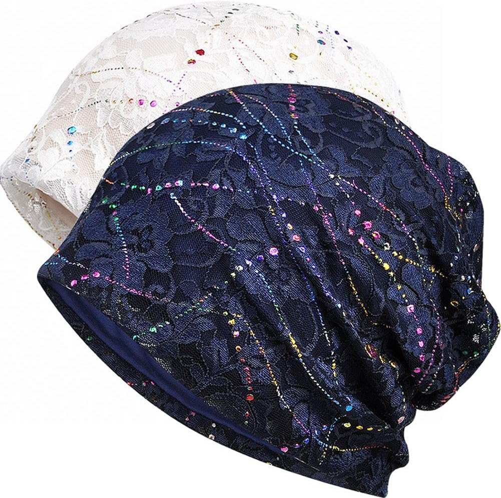 Maxnova Womens Cotton Beanie Lace Turban Soft Sleep Cap Chemo Hats Fashion Slouchy Hat image number 2