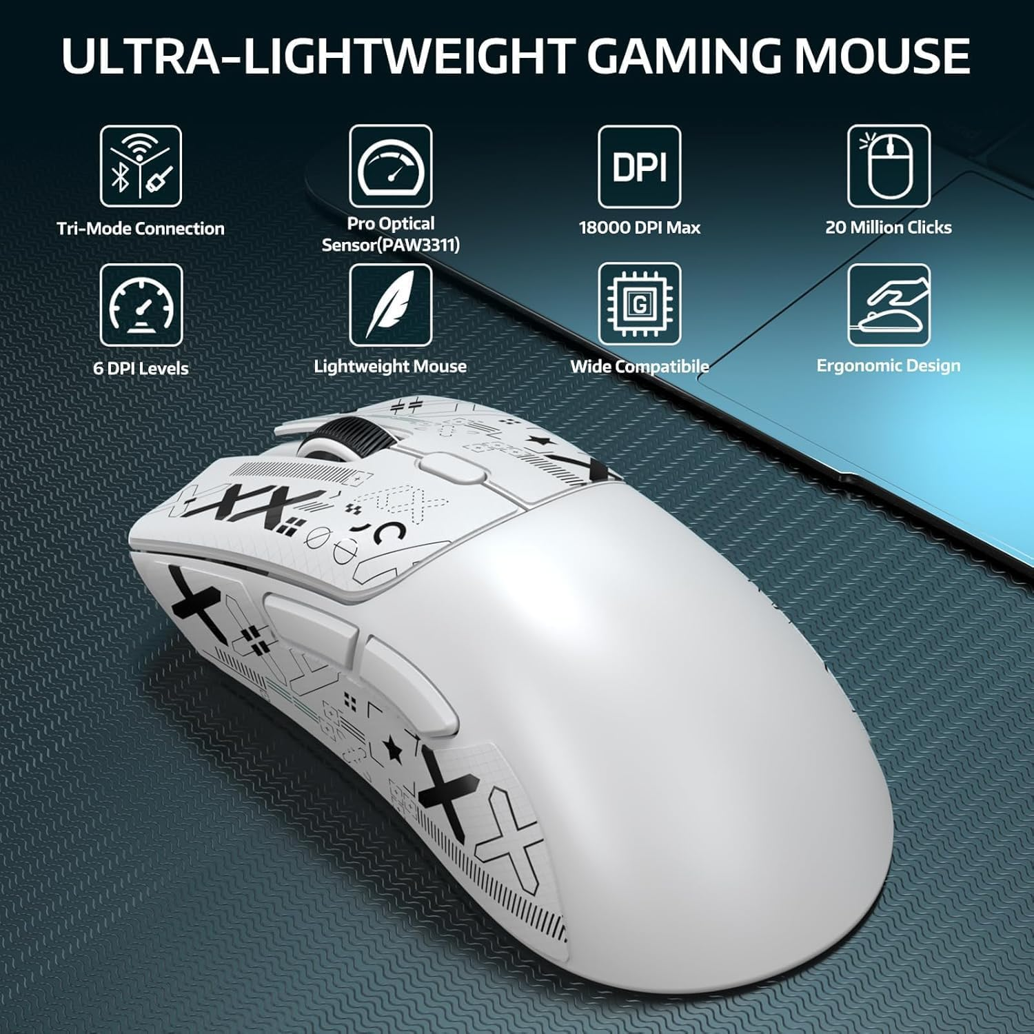 Attack Shark X68 HE Gaming Keyboard & R1 Mouse Combo,8Khz Magnetic Switch Keyboard, 16.8M RGB, Custom Actuation, 55G Ultra-Light Mouse with 18,000 DPI & Tri-Mode Connectivity for Esport Gamer-White image number 4