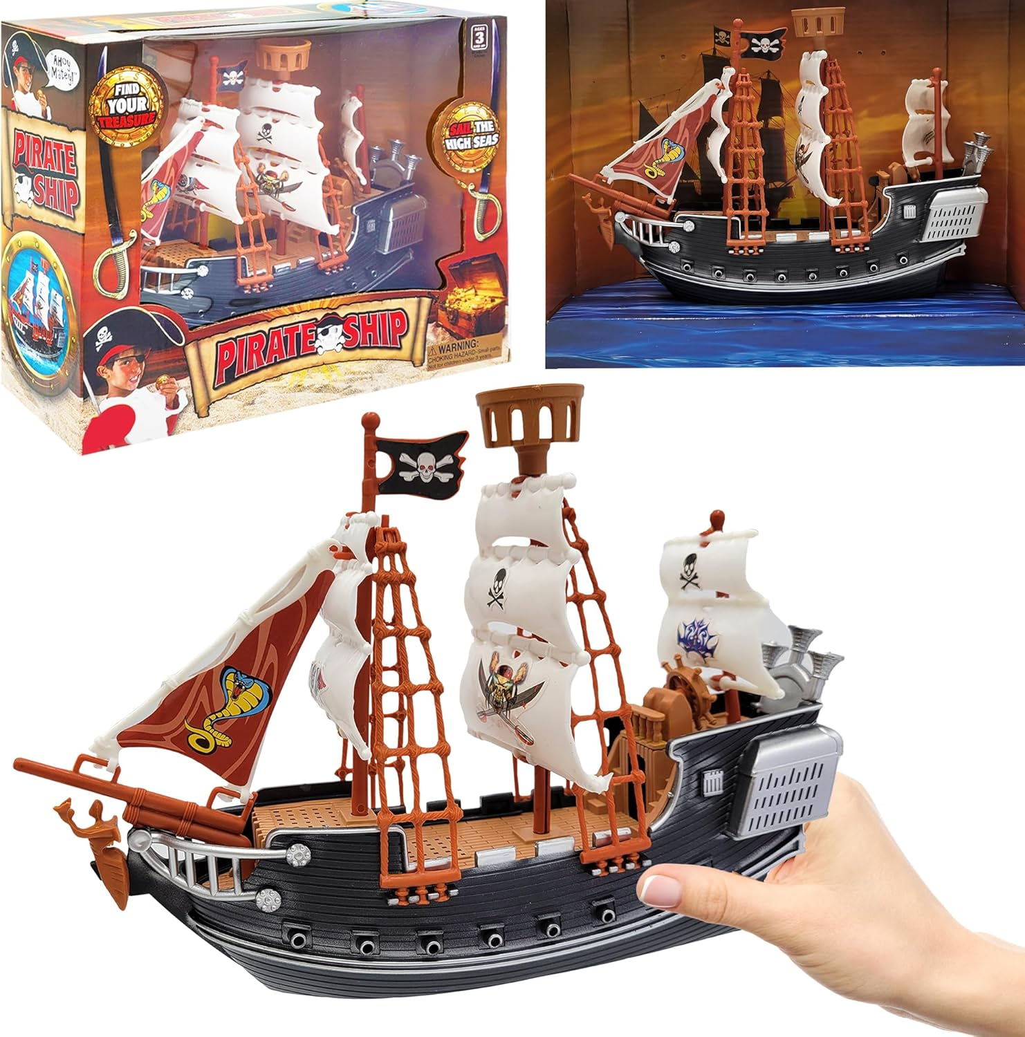 The Dreidel Company Detailed Pirate Boat Ship Adventure Playset, Pirate Fun Toy, Party Favors, 10" image number 4