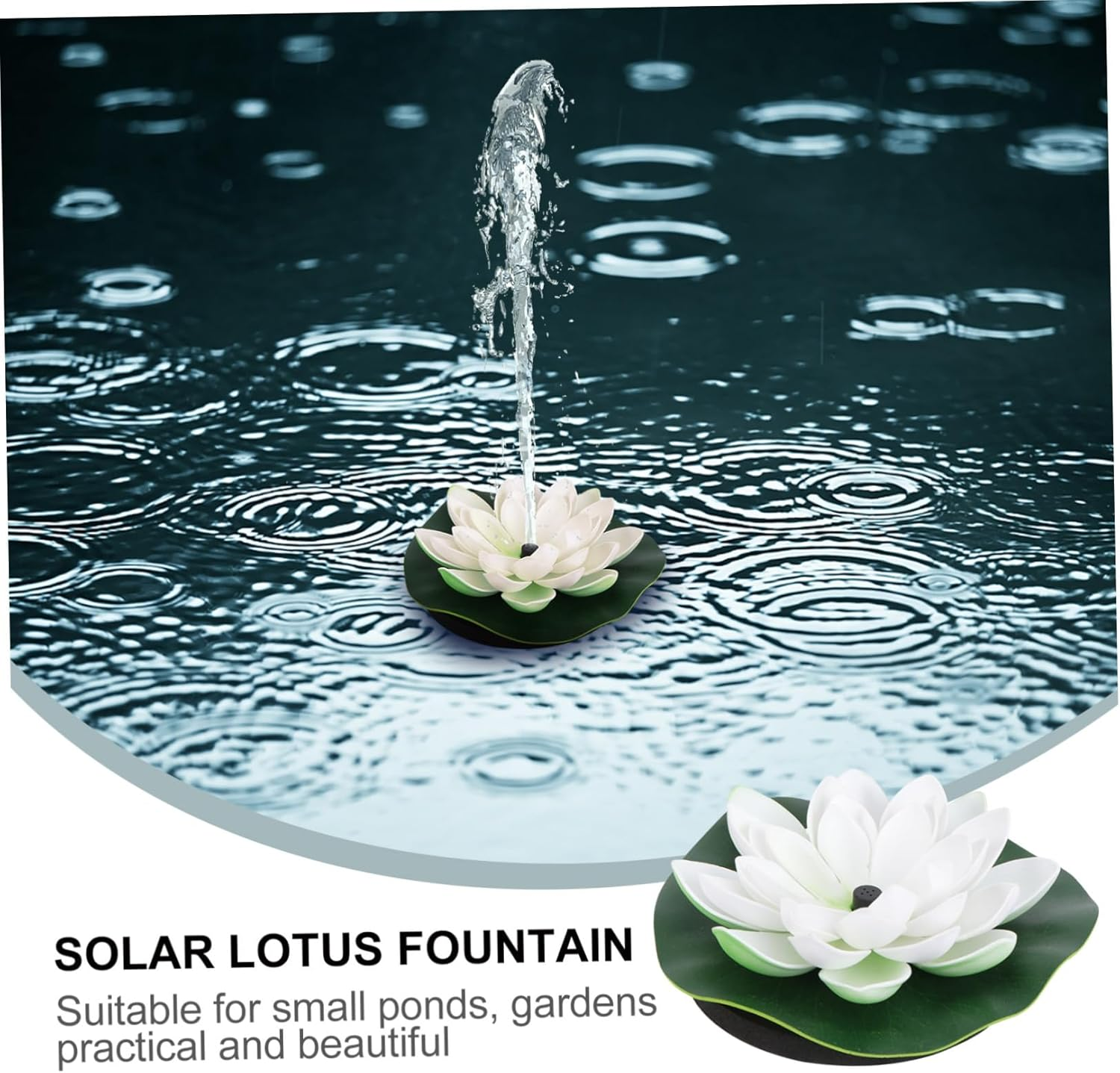 Yardwe Solar Powered Floating Garden Fountain Lotus Flower Pool Decor Outdoor Landscape Water Feature with Nozzle Heads White Design for Fish Bath image number 3