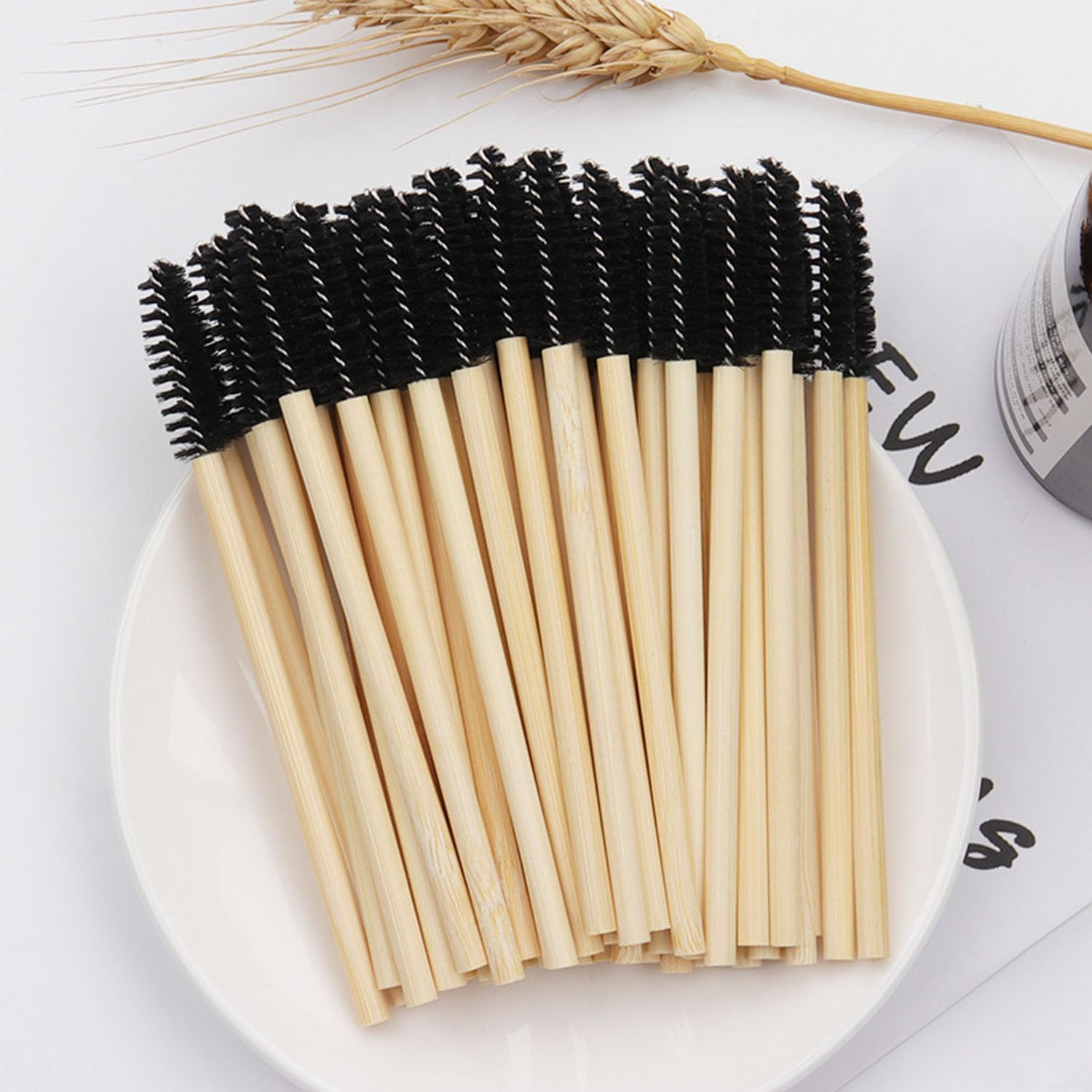 Mtxorvix 100 PCS Mascara Wands Eyelash Brushes, Lash Spoolies, Bamboo Eyelash Spoolies, Eyebrow Brush Applicator Cosmetic Makeup Brush Tool Kits for Eyelash Extension and Makeup(Black) image number 5