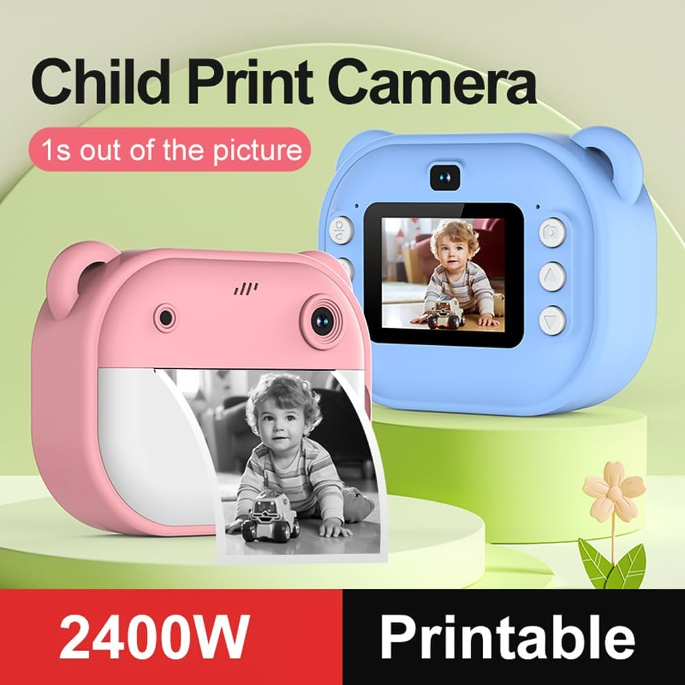 Namolit Kids Instant Print Camera 1080P Digital Camera with Dual Lens, 2 Inch Screen, Built-In Battery, Picture Frames, Thermal Printing Paper, Blue - Green image number 7