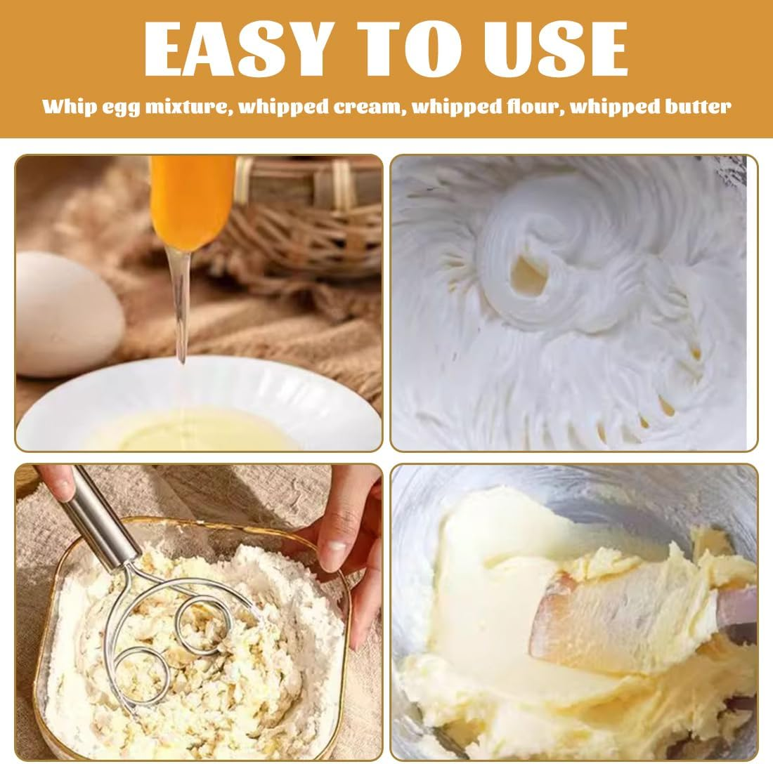 GHPKOTW Pack of 2 Danish Dough Whisks, Dutch Style Dough Whisk, Stainless Steel Hand Mixer, Kitchen Baking Tools, Bread Making Tools and Accessories, Danish Dough Whisk, Egg Beater image number 1