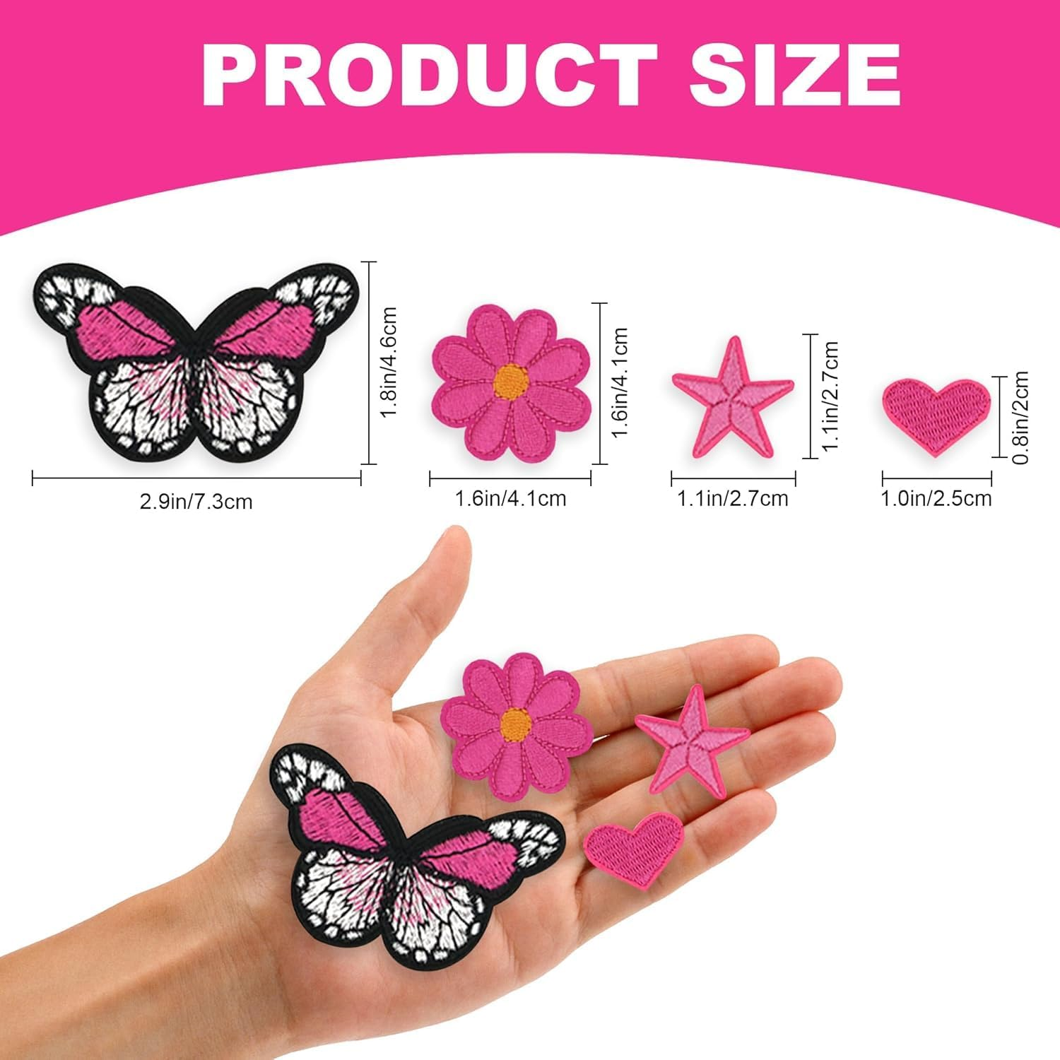 87 Pack Iron on Patches for Clothes, Assorted Styles Sew on Embroidery Patches, Flower Heart Butterfly Star Iron on Patches, Small Iron on Patches for Hats Jeans Jackets DIY image number 4