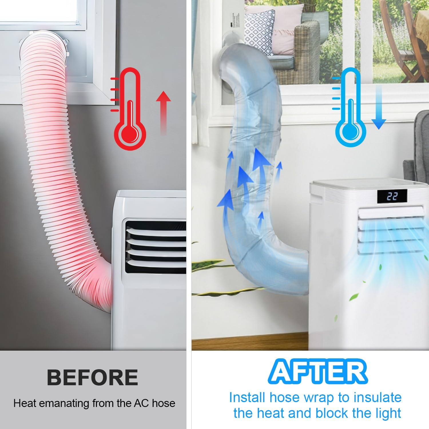 HUAREW Portable AC Hose Insulation Sleeve, Air Conditioner Hose Insulated Cover Wrap for 5" & 5.9" Diameter AC Exhaust Hoses Tube, with Drawstring, One Step Install image number 5