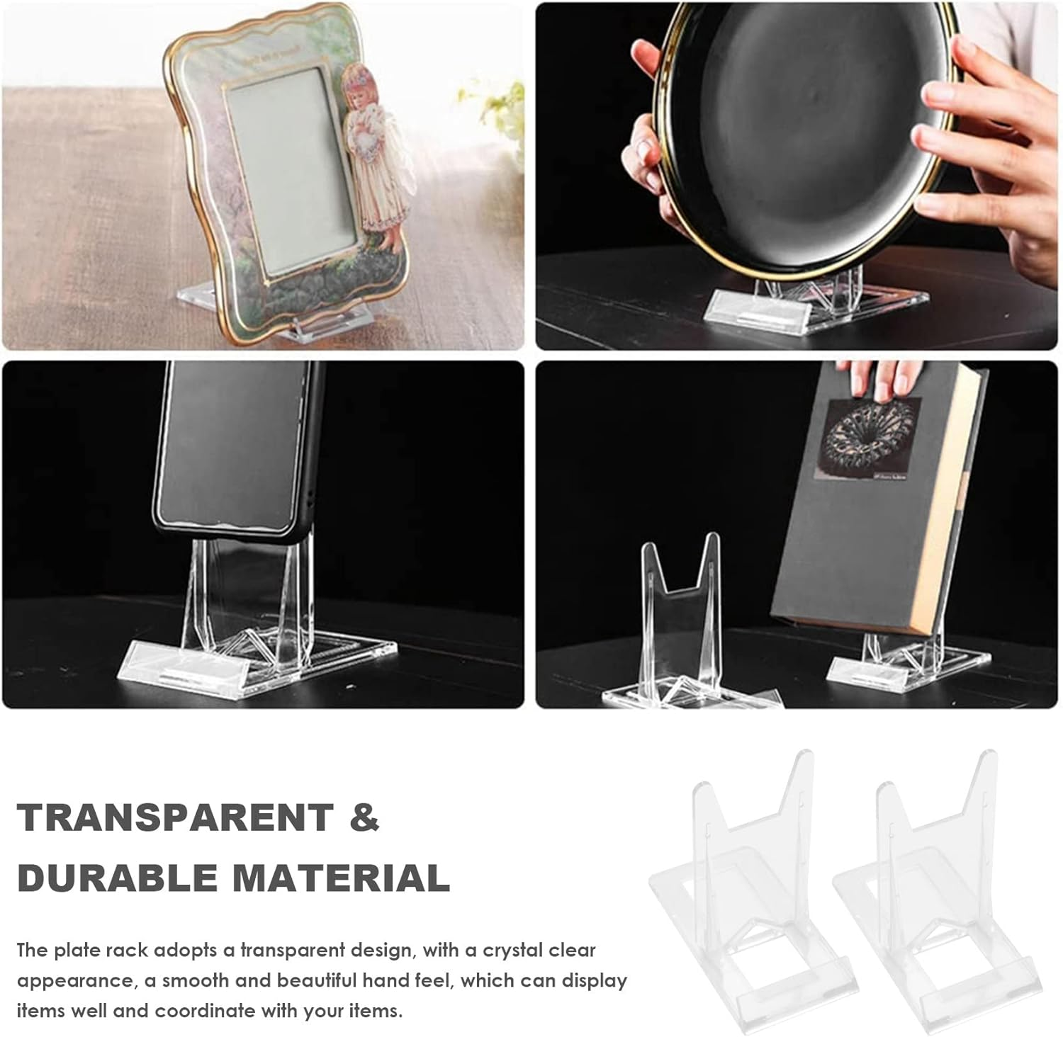 Anlayliay 20 Pcs Display Stand, Acrylic Plate Stands Adjustable Sliding Clear Display Stand Easel Two Part for Plates,Books image number 2