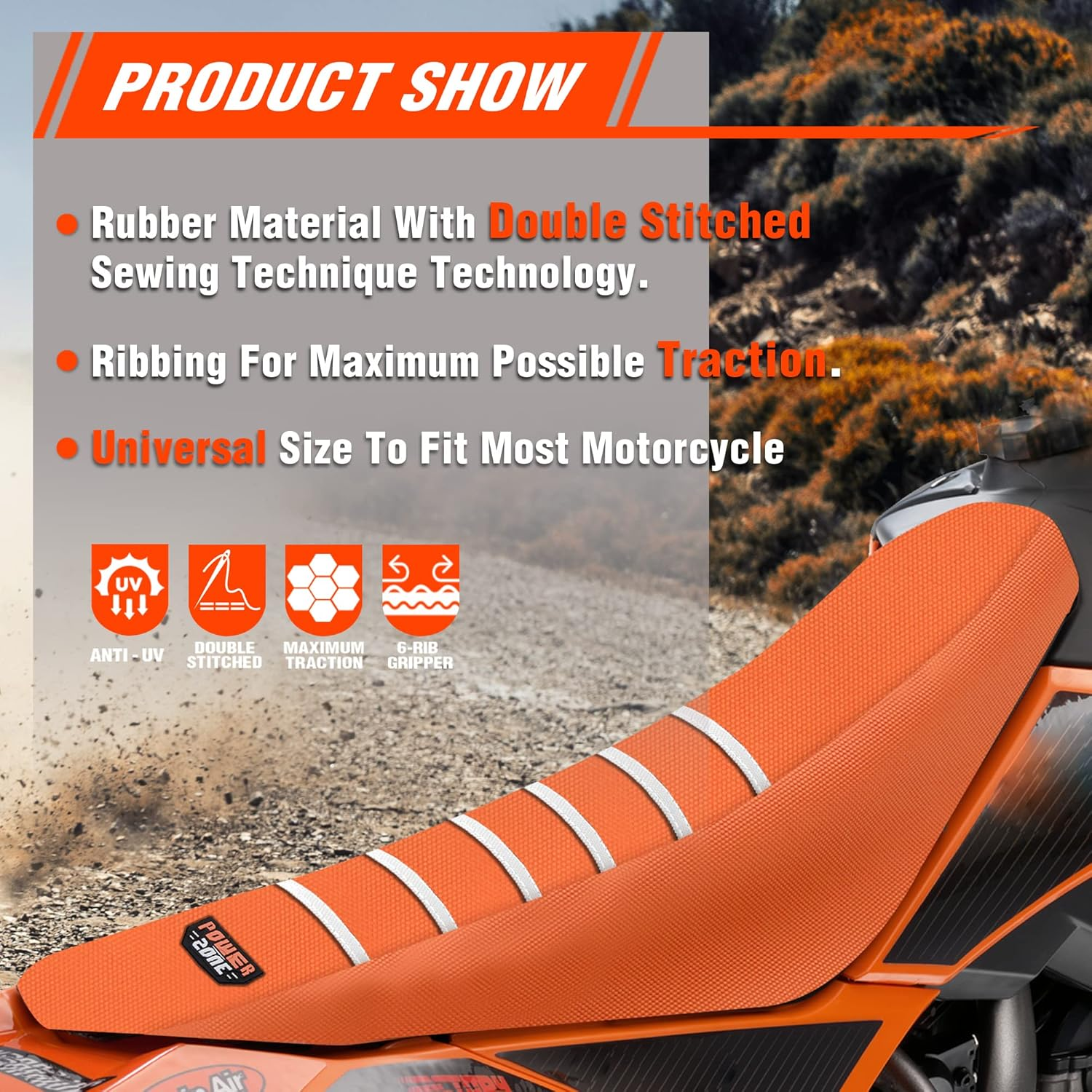 Dirt Bike Seat Cover - White Stripe Universial Seat Cover for Dirt Bike - Motorcycle Motorcross Enduro Seat Covers (Orange) image number 5