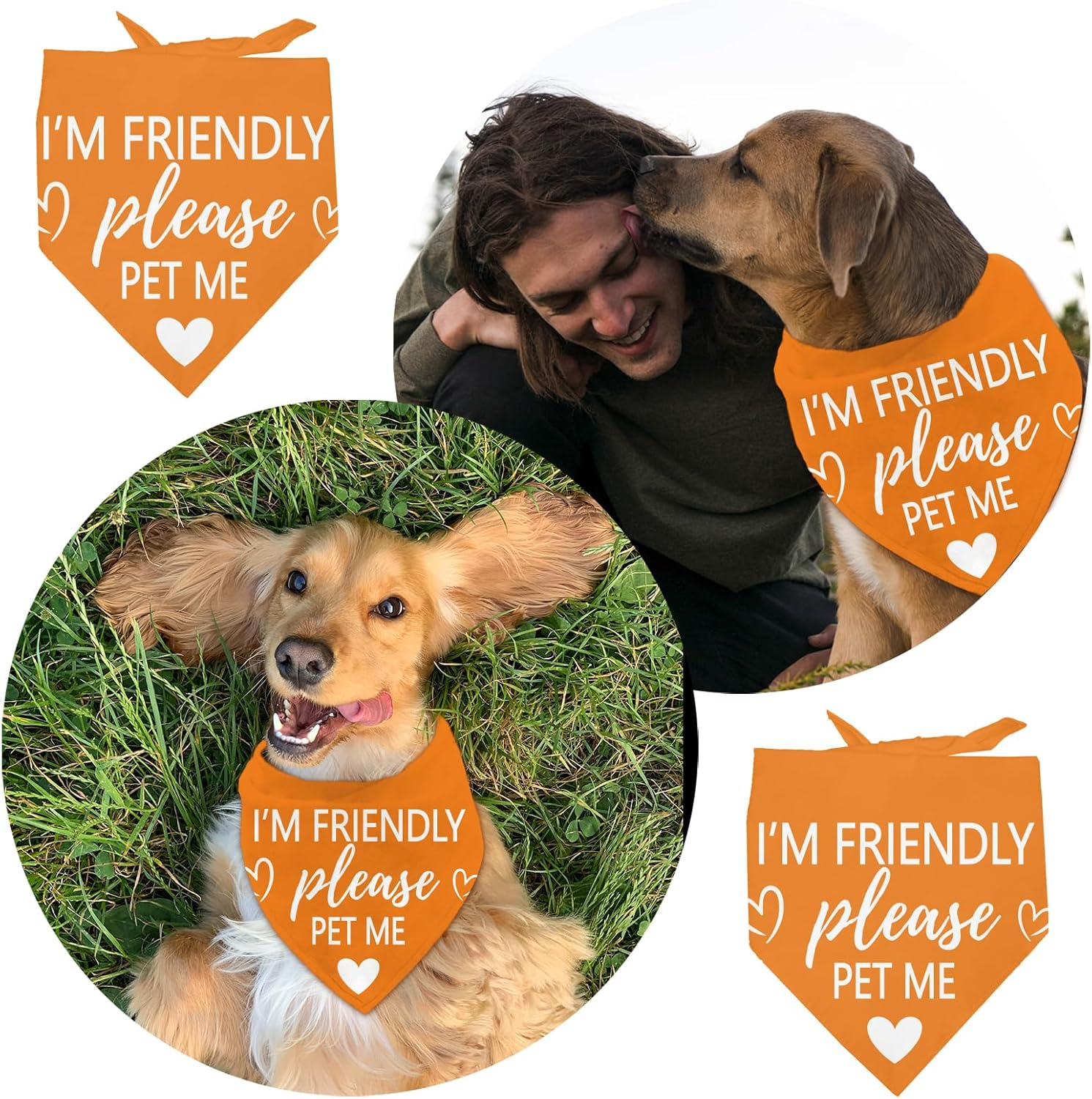 Arricraft 1 Pc Pet Dog Bandana, Orange Cotton Triangle Pet'S Bandana "Please Pet Me" Words Heart Washable Scarf Bibs Accessories Chief for Large Dogs and Pets Lovers 55X55X78Cm image number 4
