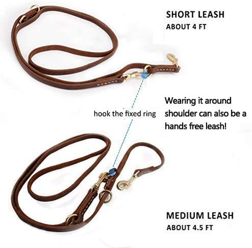 Durable Multi Function 8Ft Dog Leash, Genuine Leather Training Leash for Small, Medium and Large Dogs image number 4
