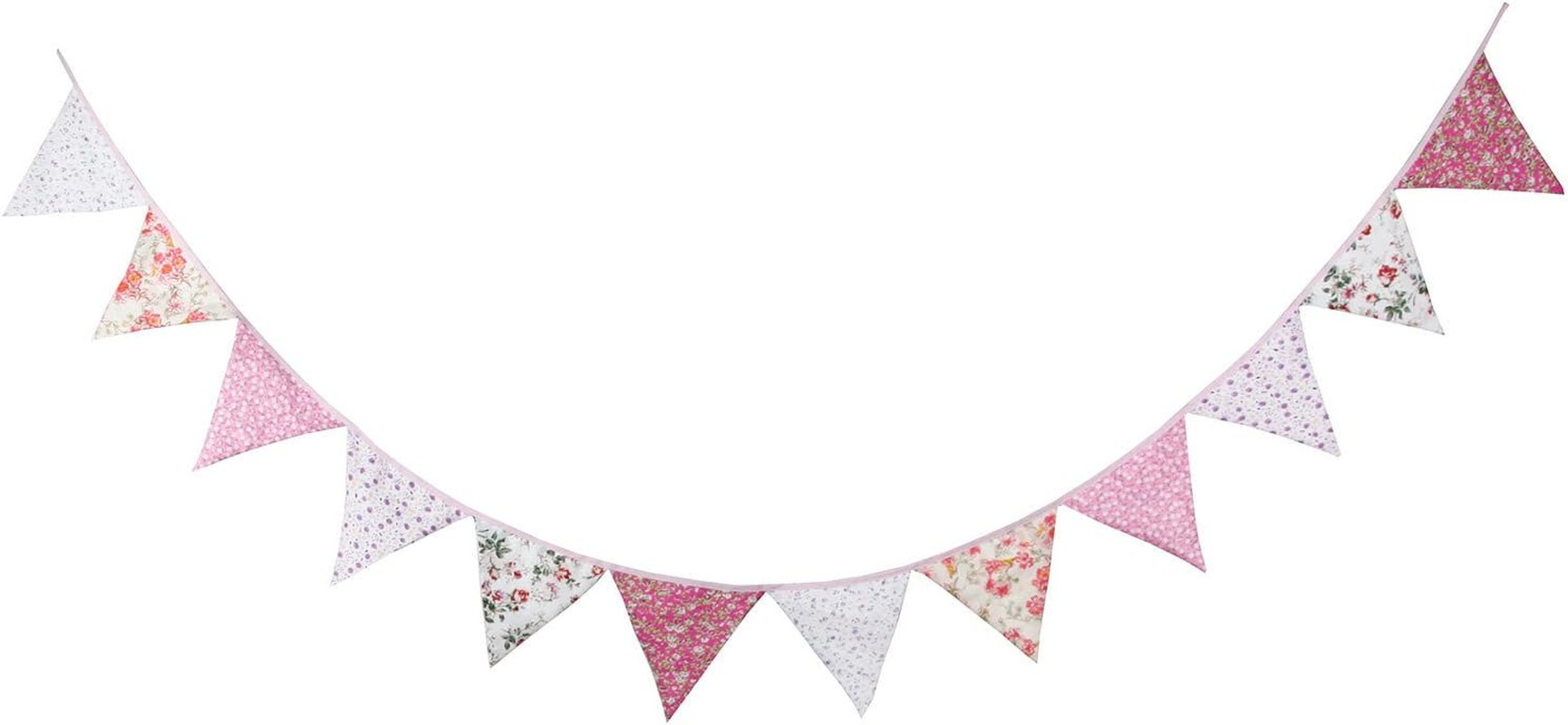 LOVENJOY Pink Floral 100% Cotton Bunting Banner for Girls Shabby Chic Wedding Birthday Decoration image number 1