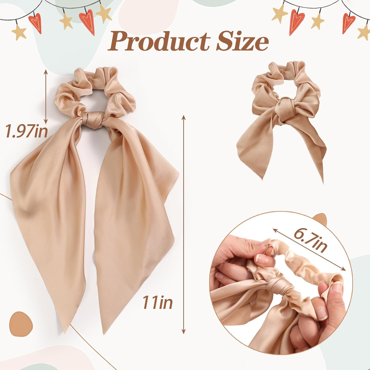6 PCS Bow Silk Scrunchies, Hair Ties with Bows, Hair Scrunchies for Women Girls, Knotted Bows Silk Hair Ties, Satin Hair Ribbon Elastic Hair Tie, Valentine'S Day Gifts