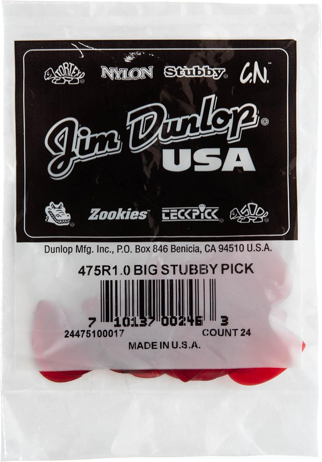 Dunlop 475R10 1.0Mm Big Stubby Guitar Picks, 24-Pack