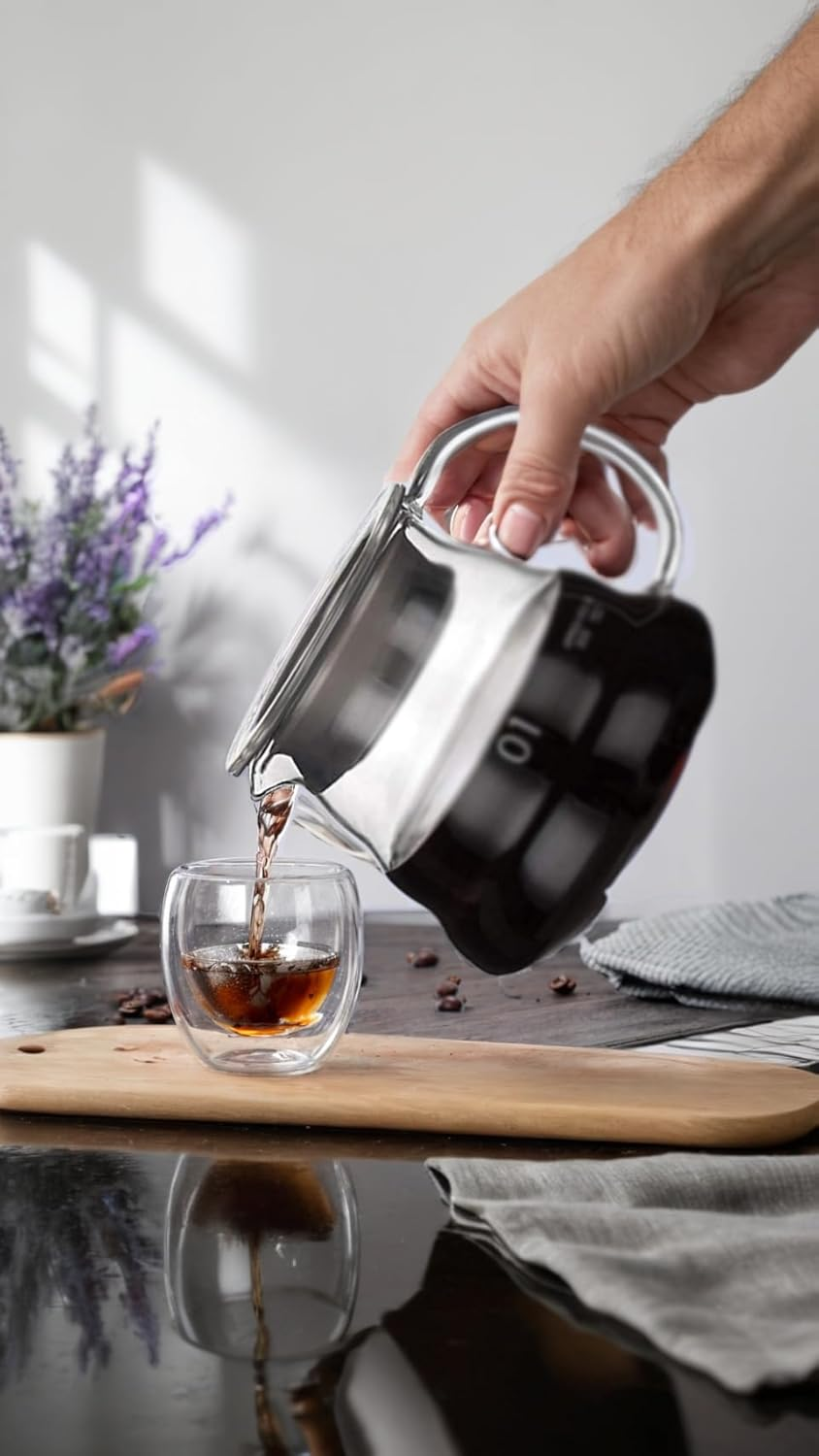 Coffee Maker Teapot - 360Ml Carafe with Lid | Heat-Protected Pour over Pot | Elegant Home & Cafe Essential | Transparent Design image number 5