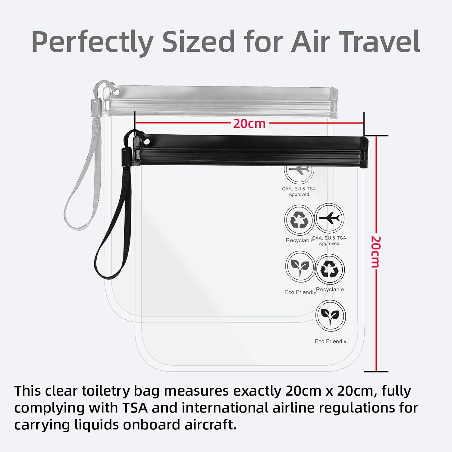 Luojinluoda Clear Travel Toiletry Bag - Airport Security Liquids Bag 20X20Cm TSA Approved, Travel Essentials Toiletry Bag for Men & Women, Travel Toiletry Bag with 2Pcs Black/Grey, Travel Accessories image number 3